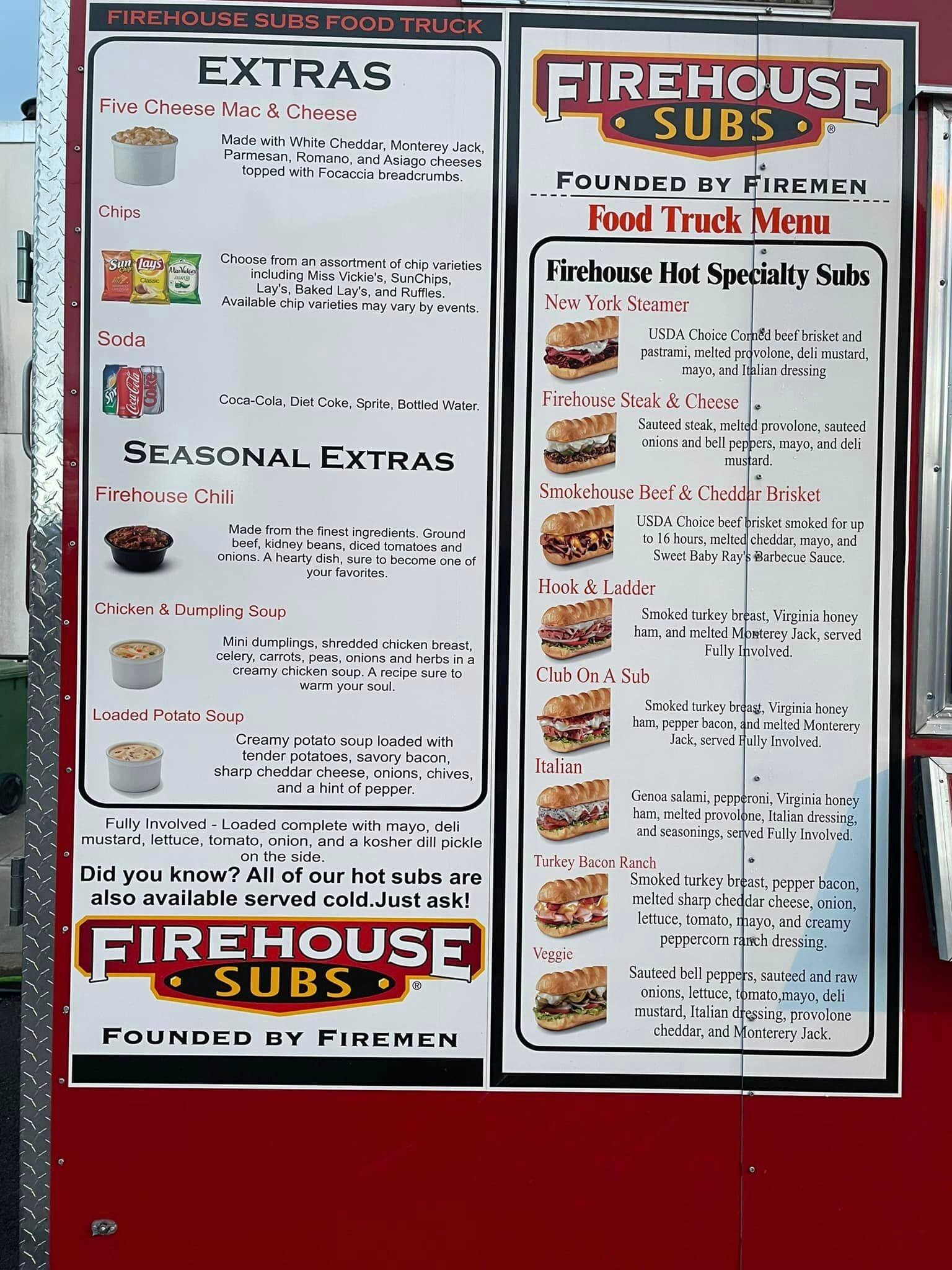 Firehouse Subs Food Truck Menu UPDATED Fire House Subs Menu