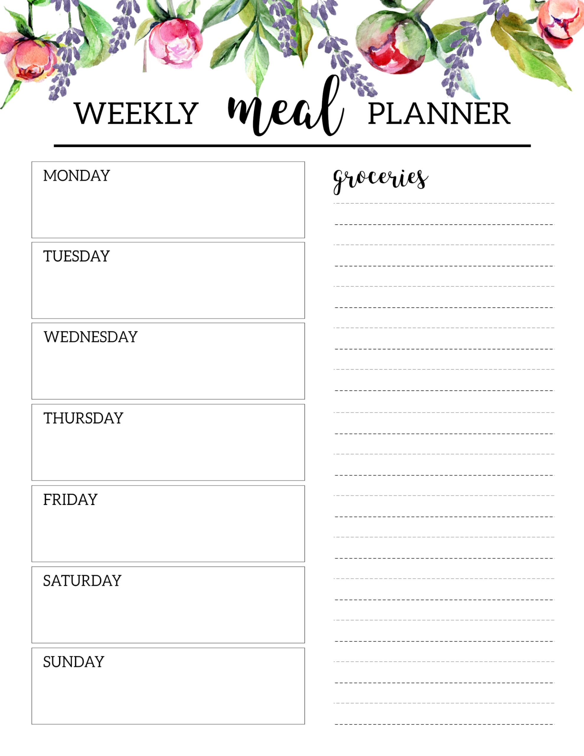 free printable meal planner template