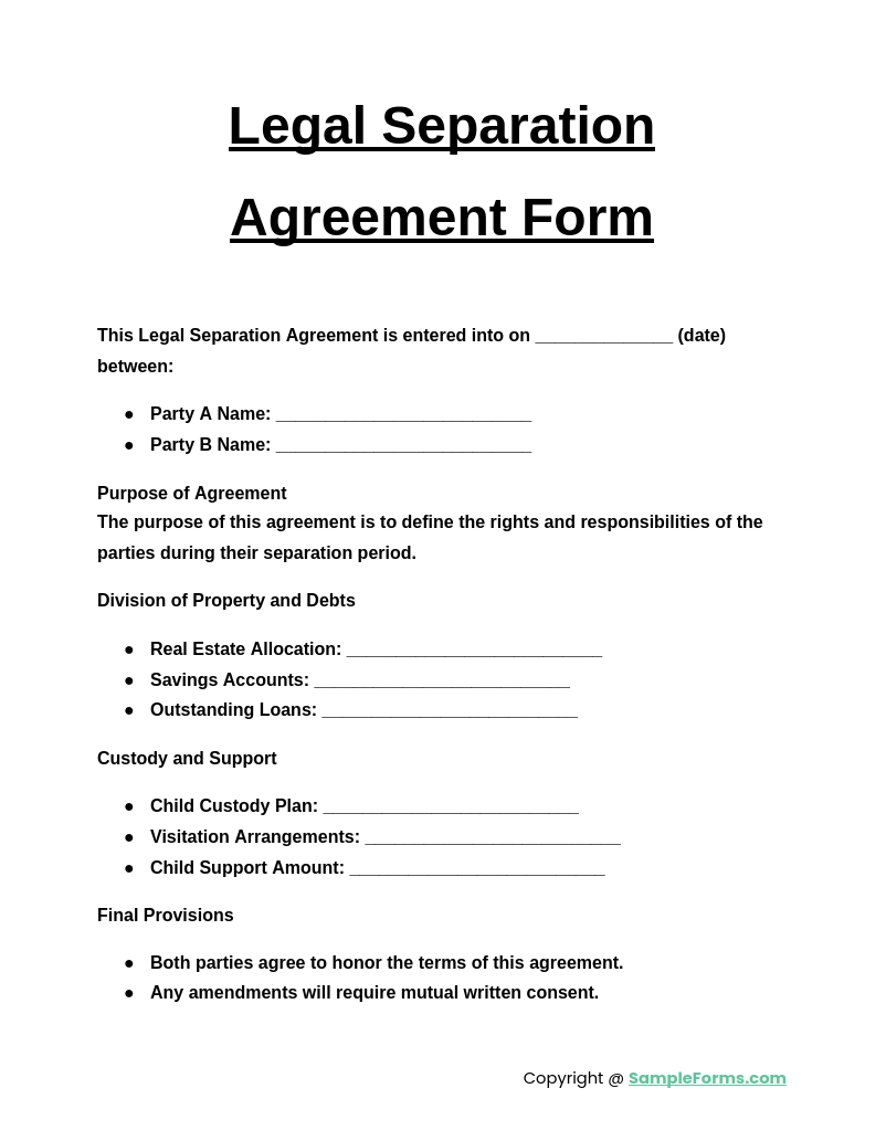FREE 12 Separation Agreement Form Samples PDF MS Word Google Docs