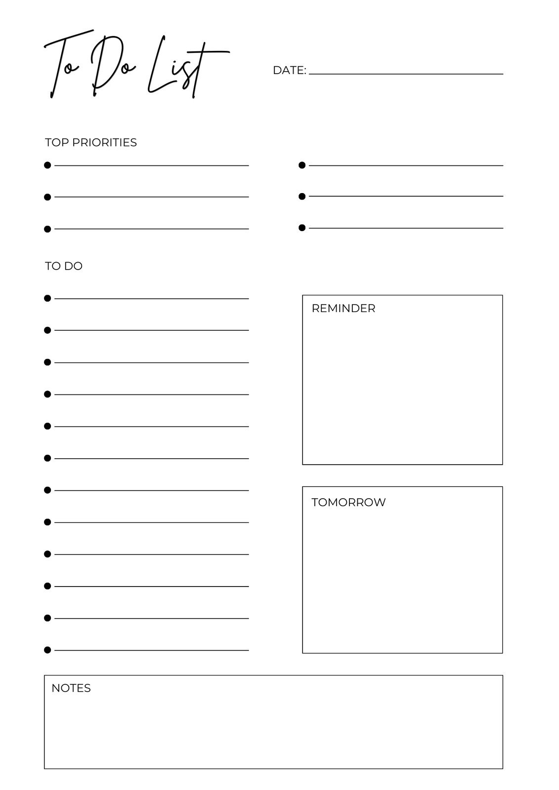 printable to do checklist