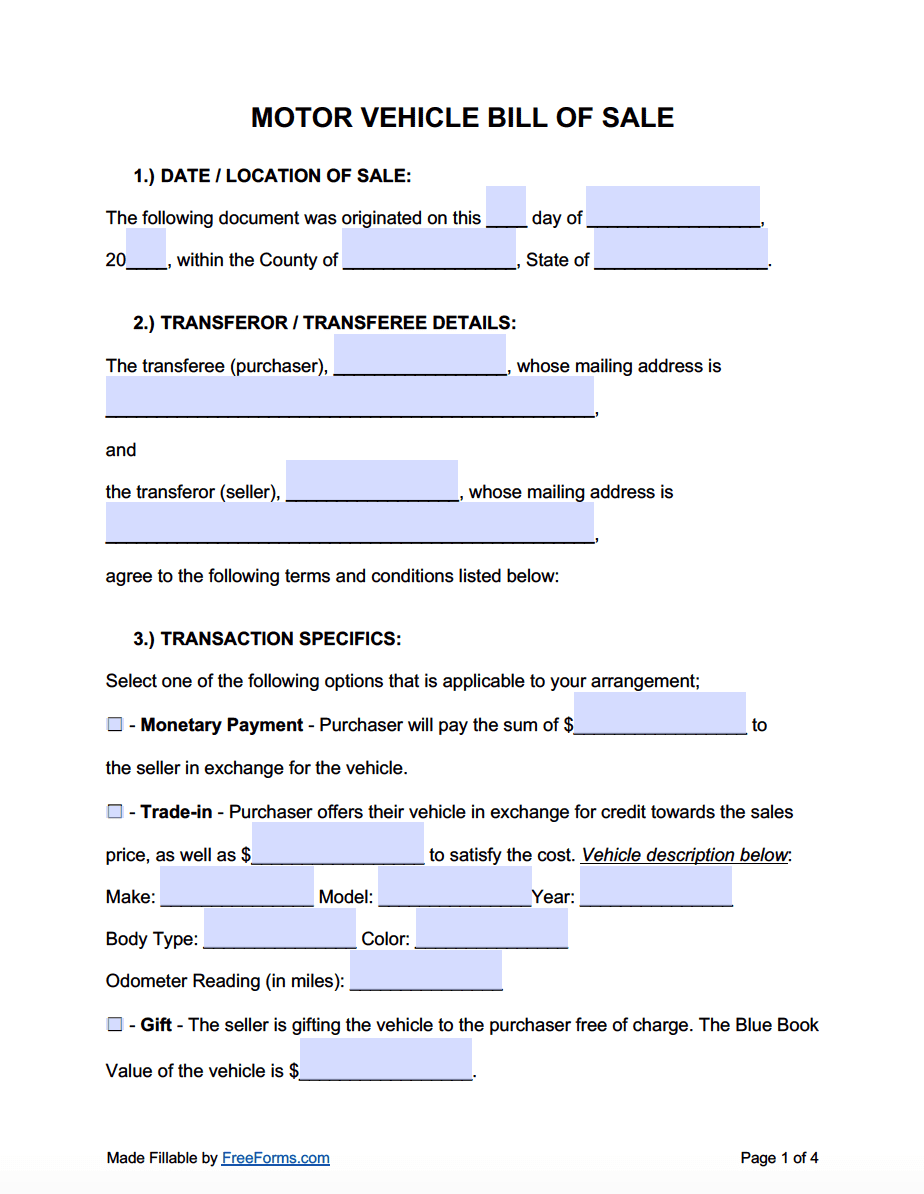 free bill of sale printable