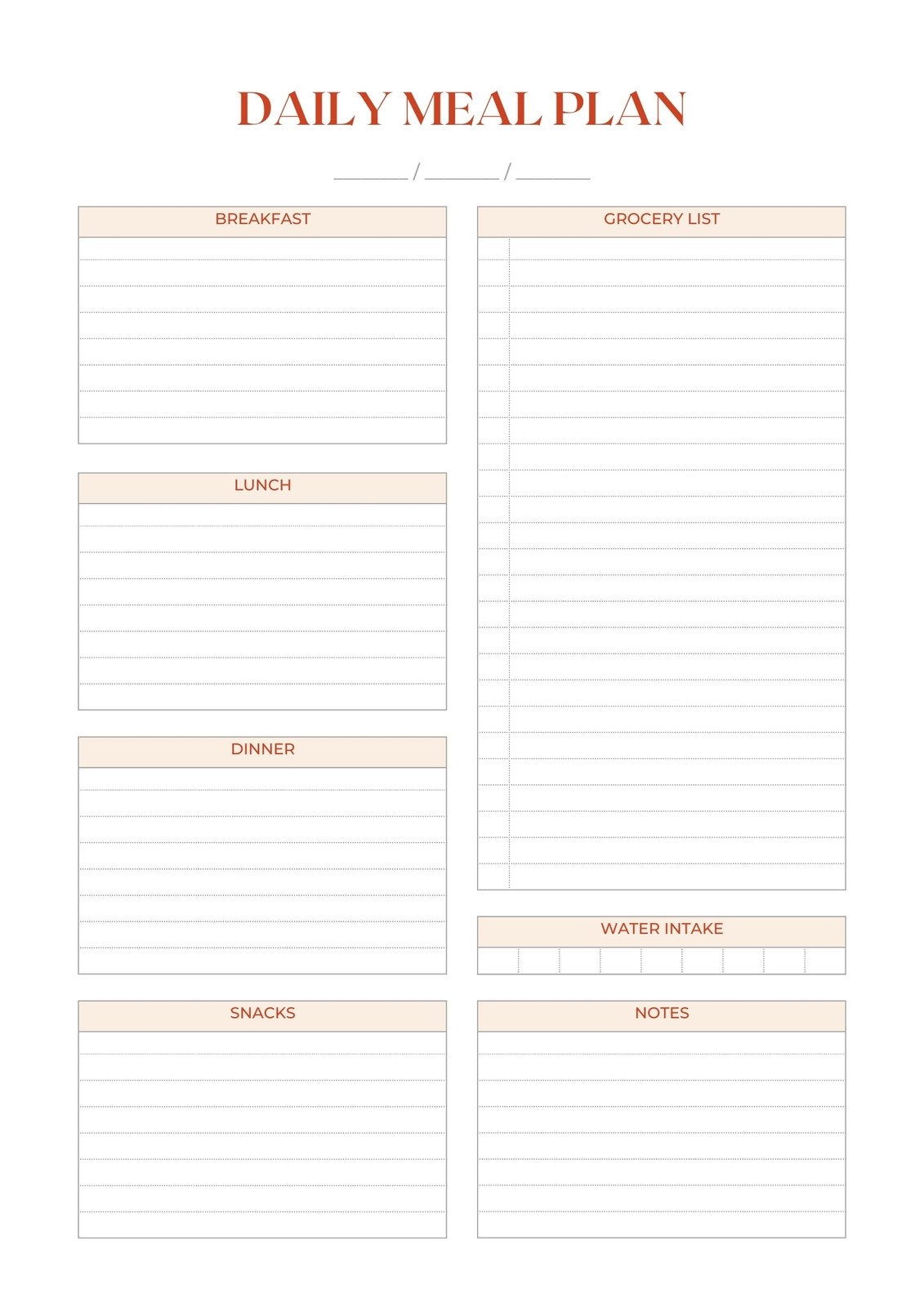 breakfast lunch dinner meal plan printable