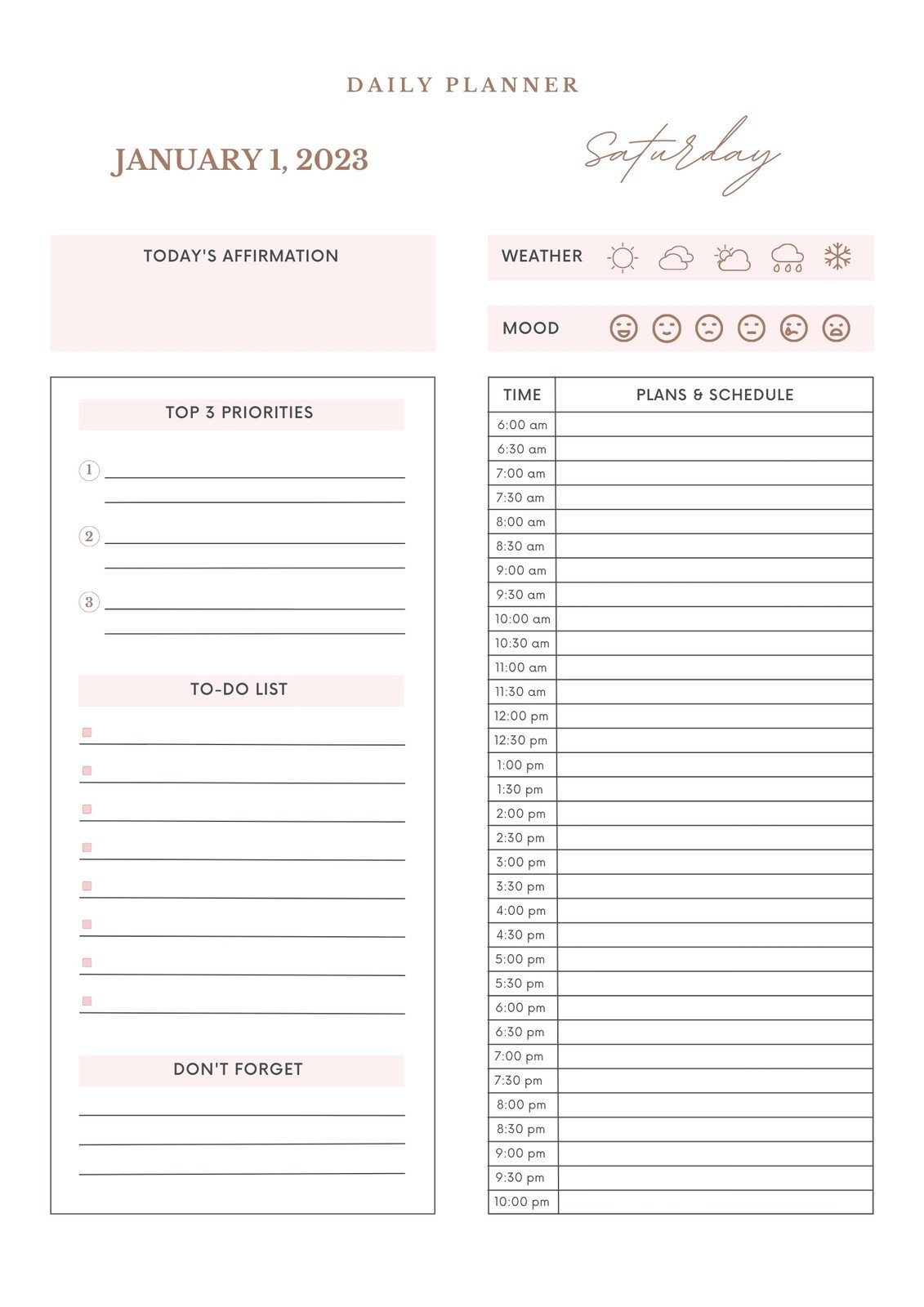 printable daily planner free