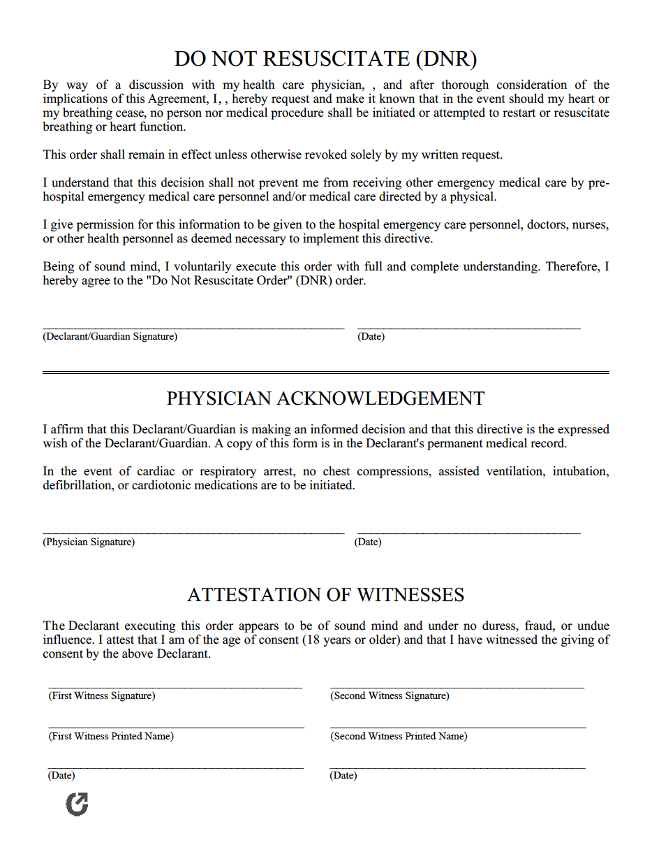free printable dnr form