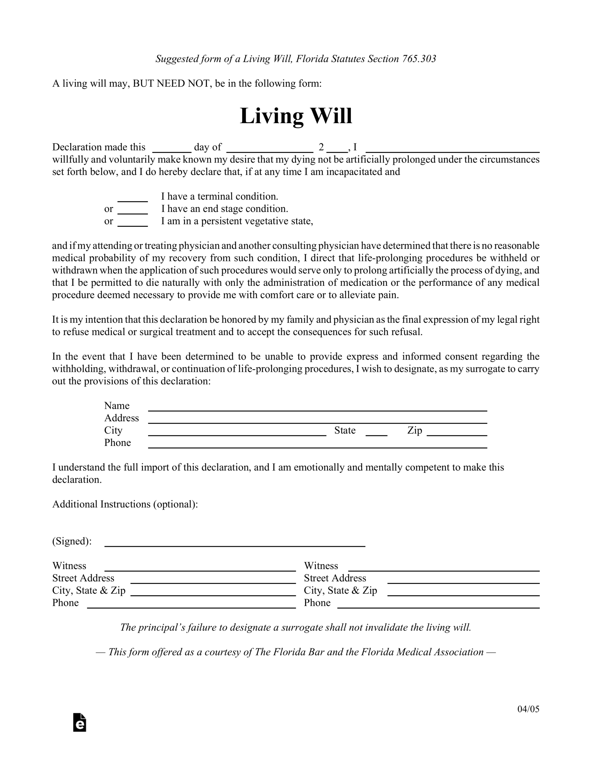 living will printable form