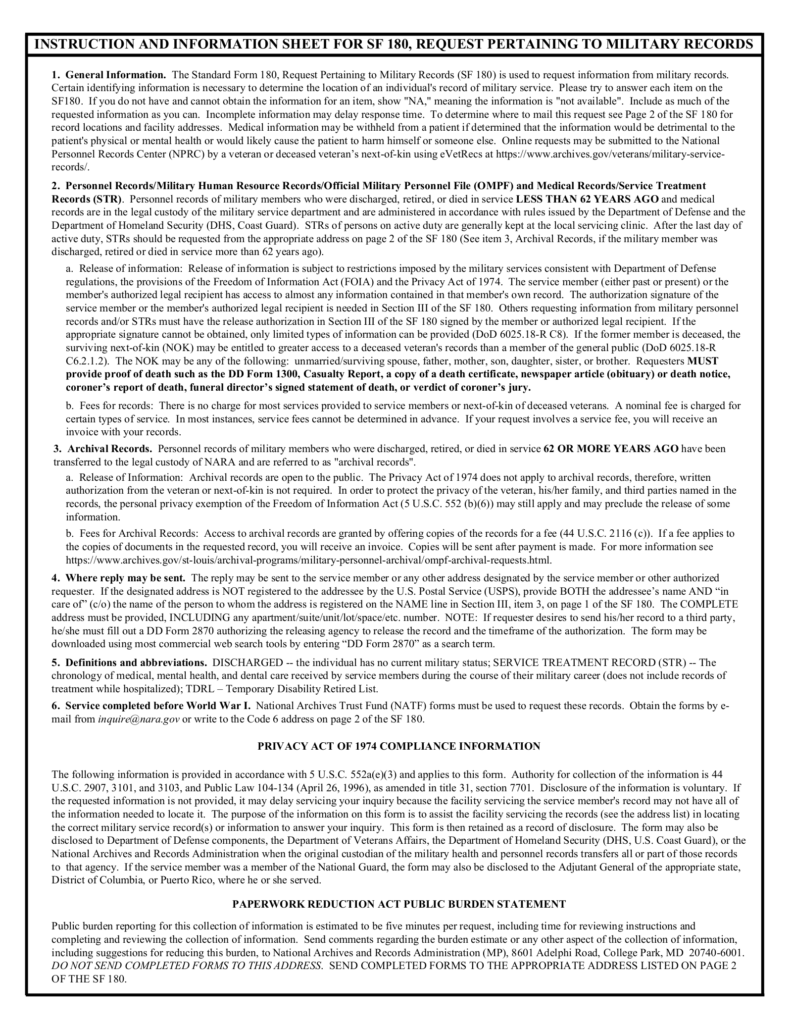 Free Form SF 180 PDF EForms