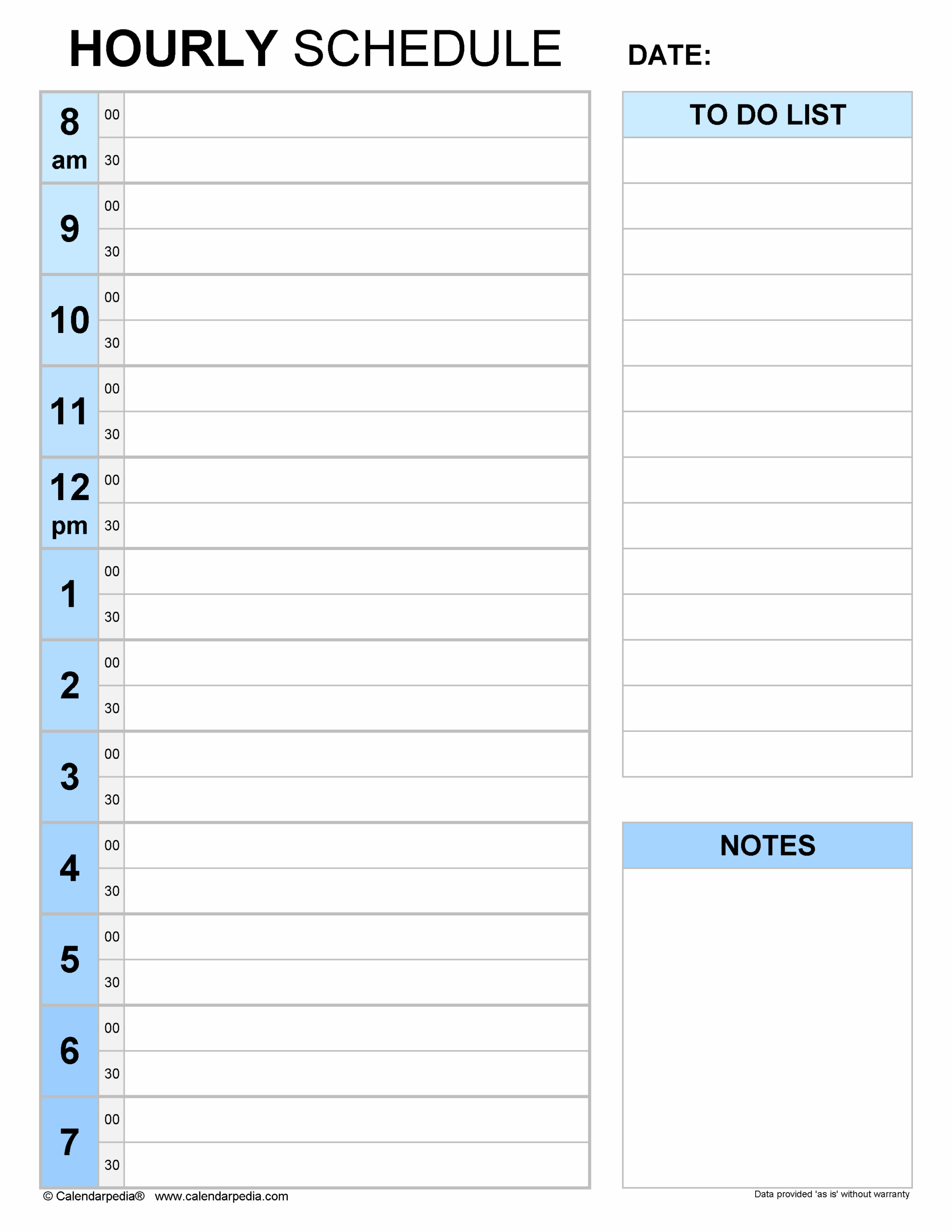 hourly schedule printable