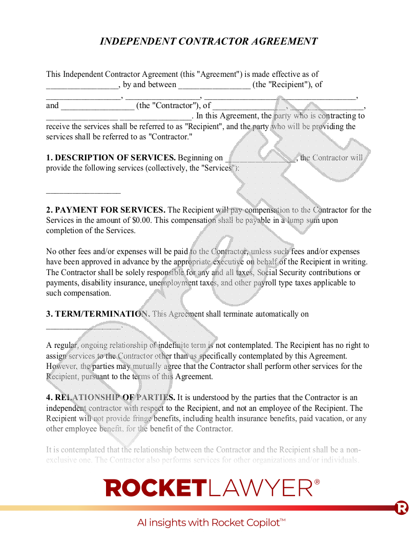 Free Independent Contractor Agreement Template Rocket Lawyer