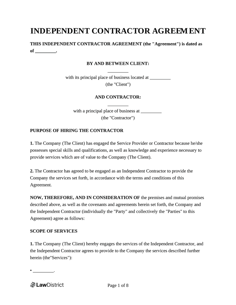 printable independent contractor agreement