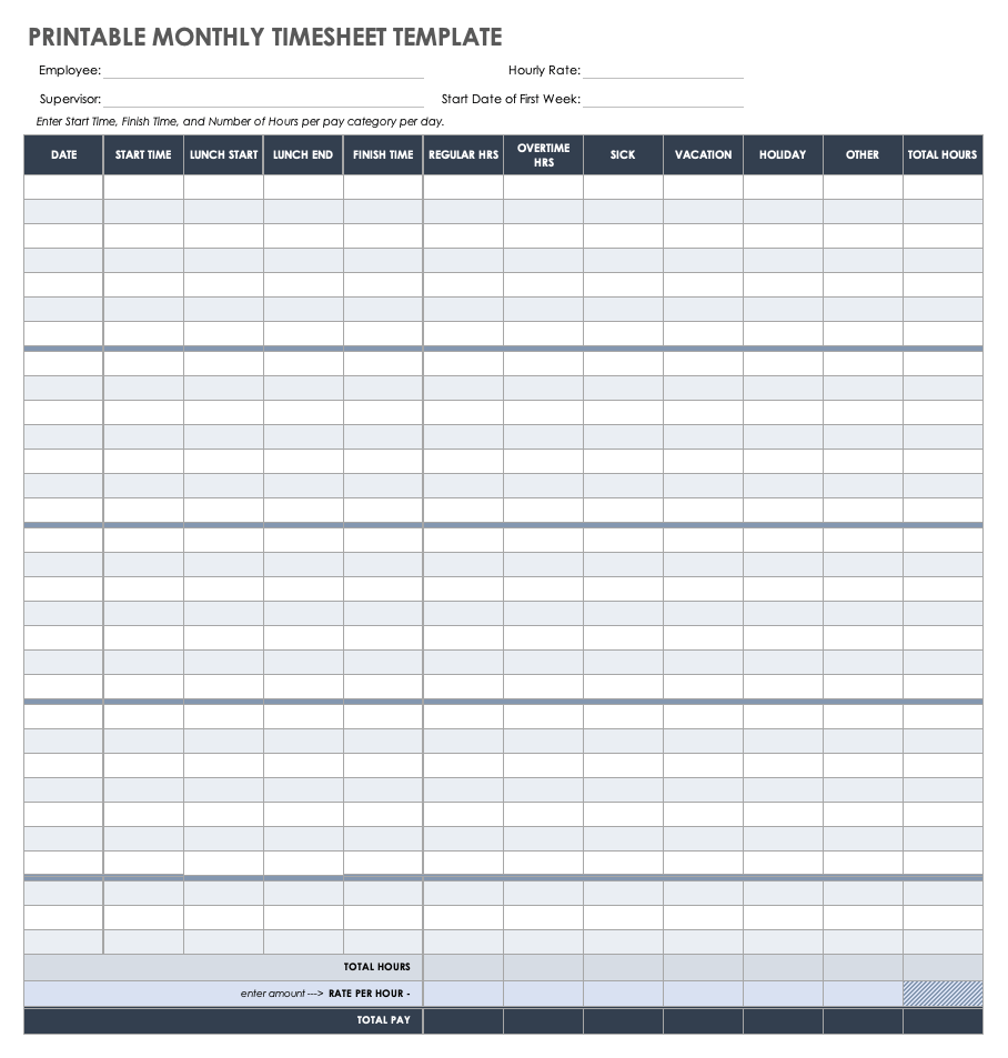 Free Monthly Timesheet U0026 Time Card Templates Smartsheet