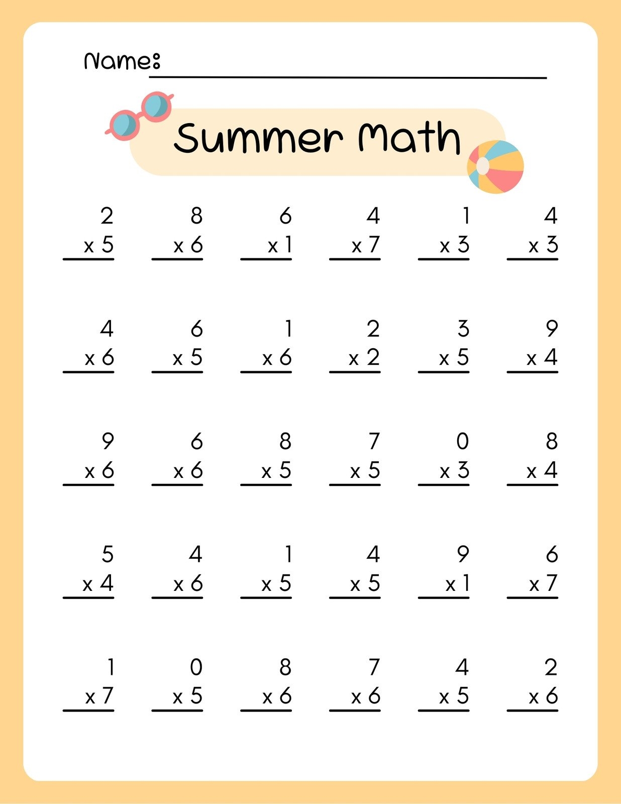 Free Multiplication Worksheet To Use And Print Canva