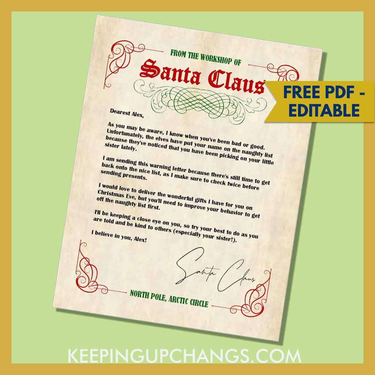 free letter from santa printable