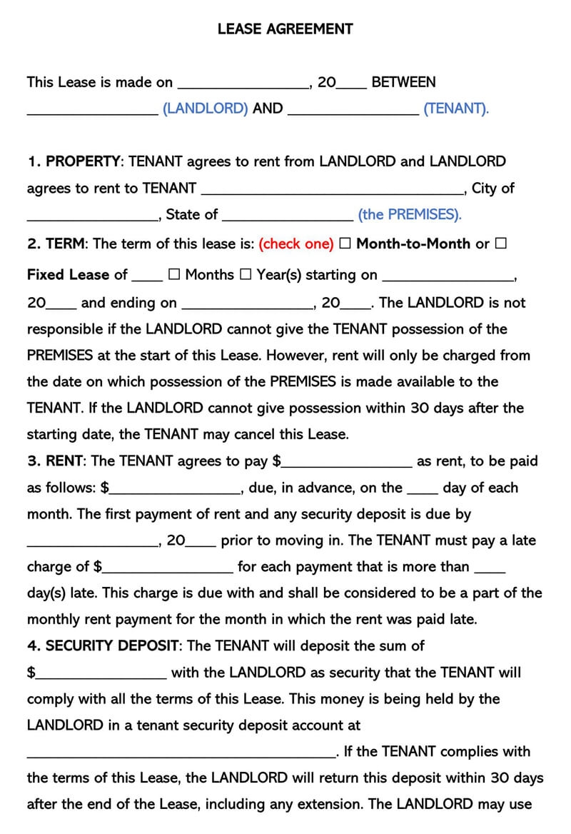 lease agreement printable free