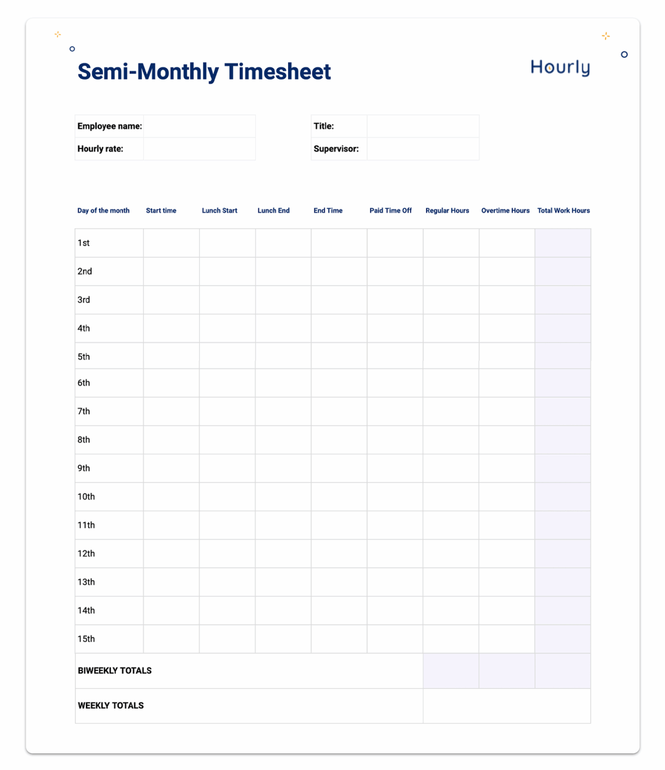 printable time sheets template