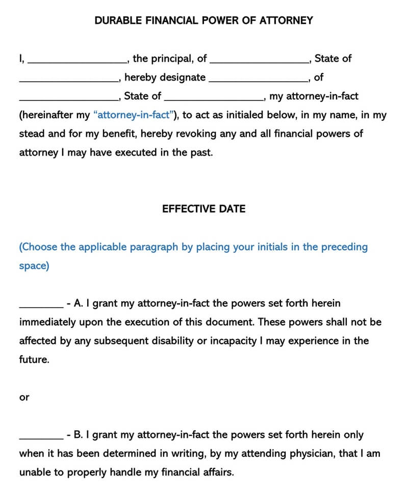 Free Power Of Attorney POA Forms Word PDF