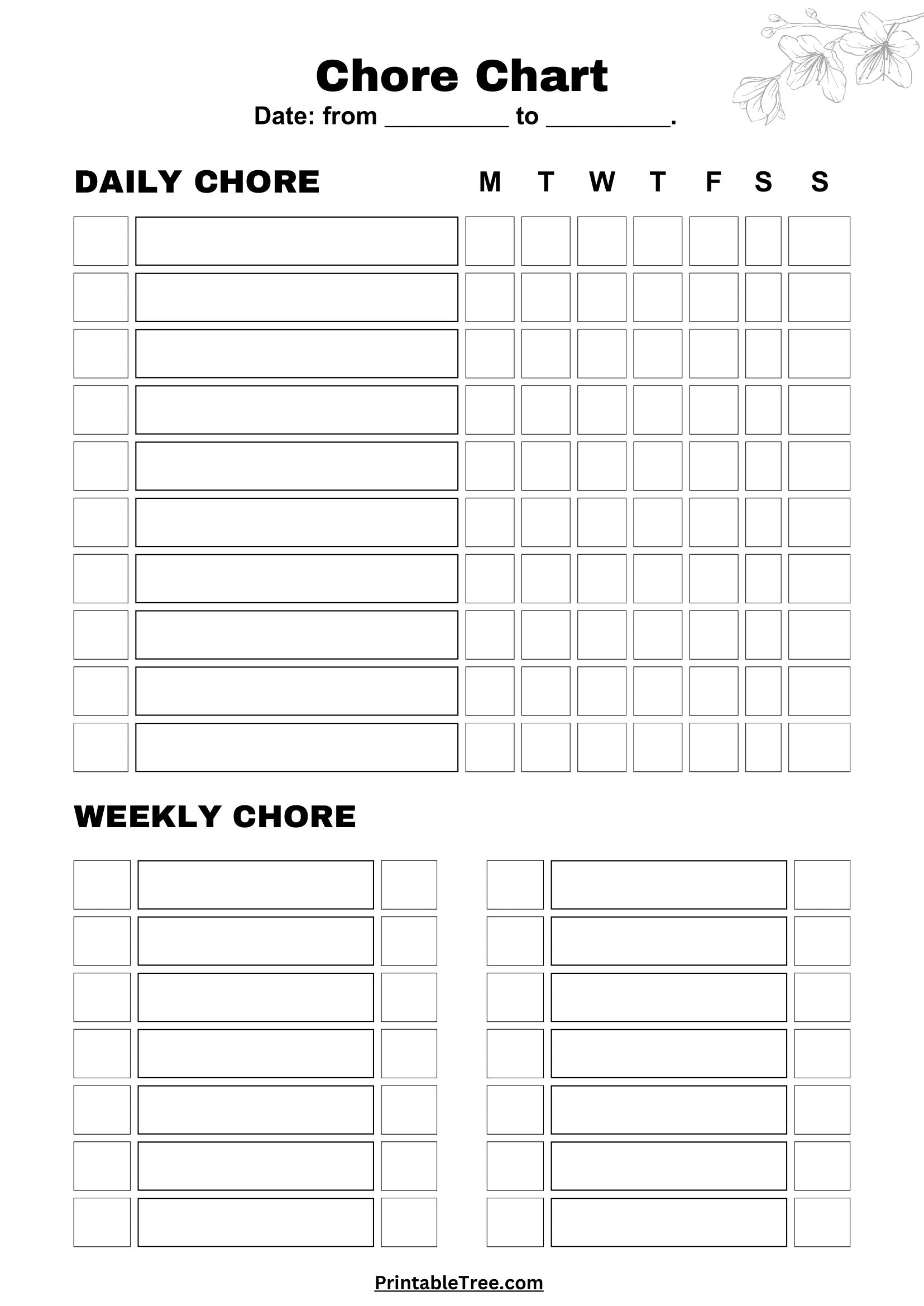 Free Printable Chore Chart PDF Template For Kids Worksheets Library