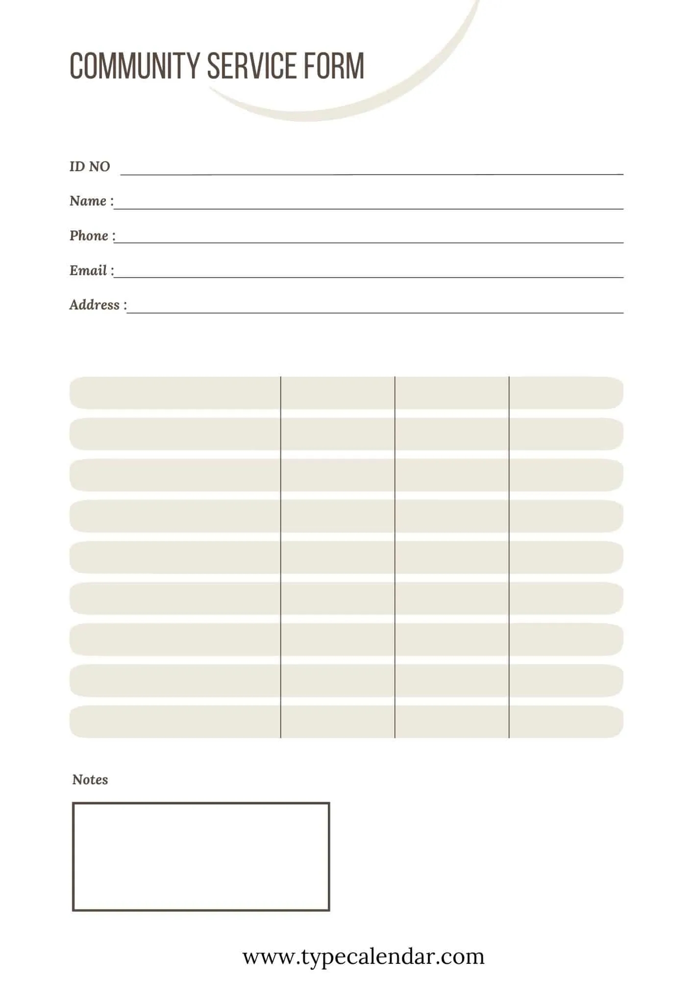 printable community service forms for court