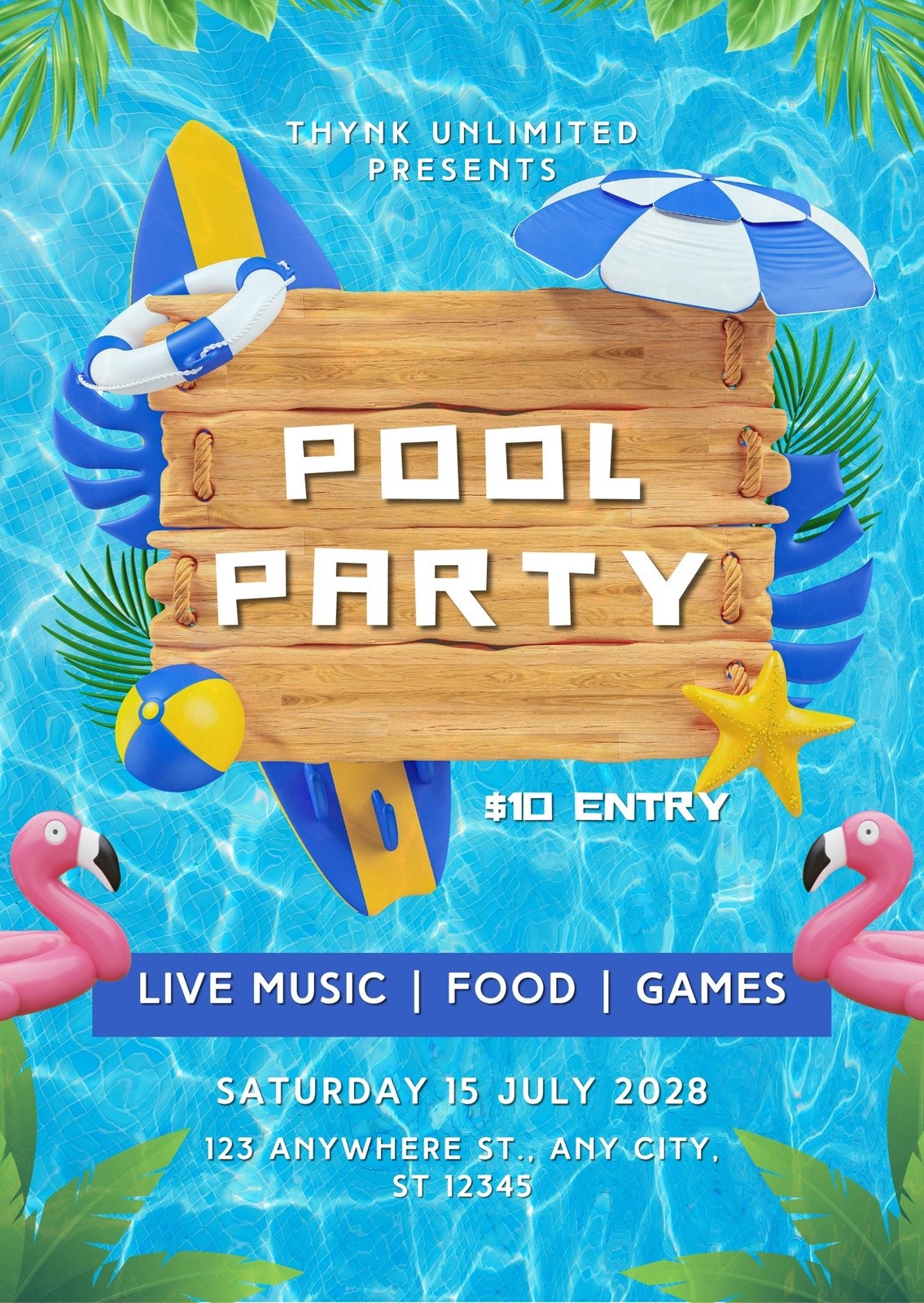 Free Printable Customizable Pool Party Invitation Templates Canva