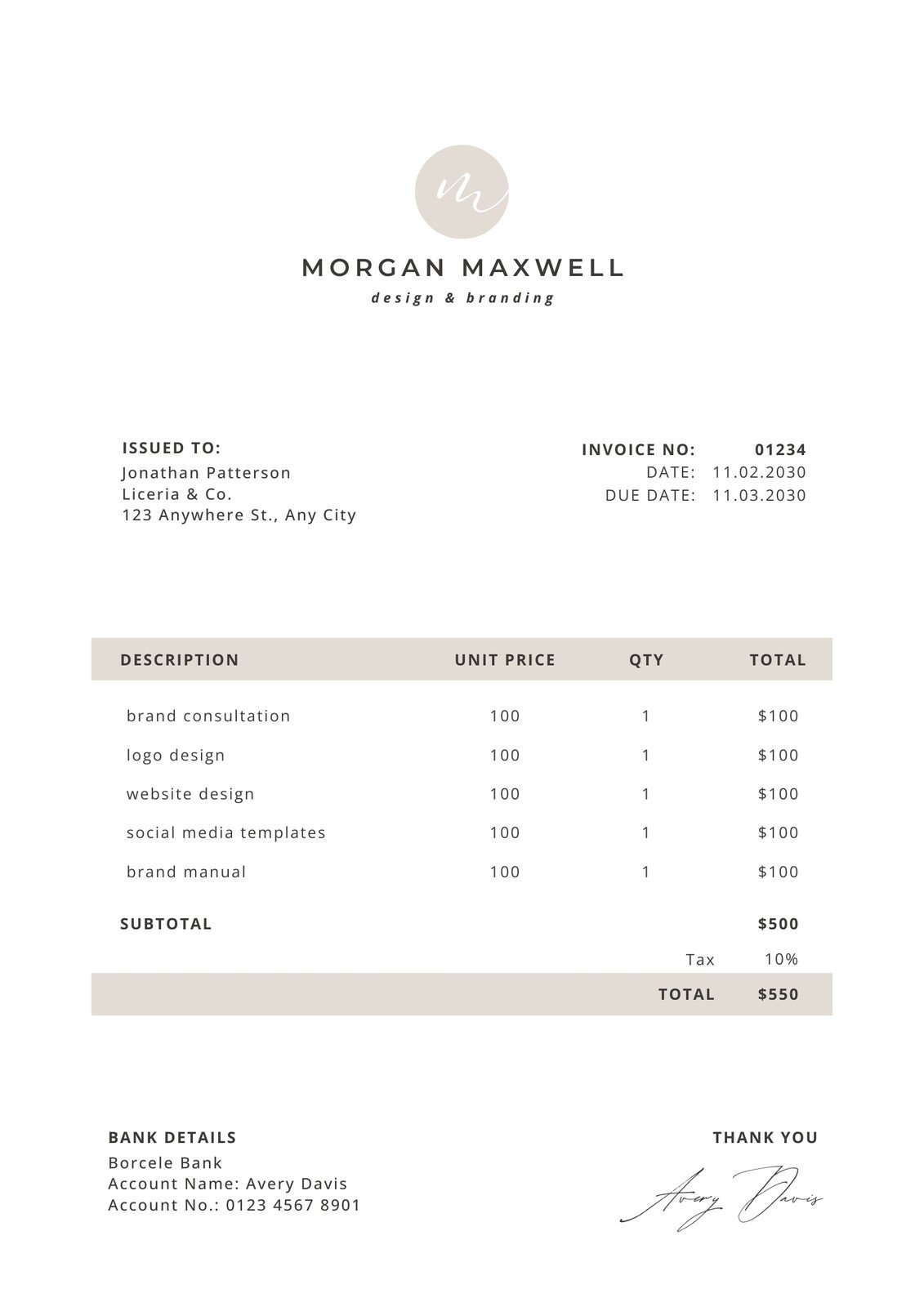 Free Printable Customizable Service Invoice Templates Canva