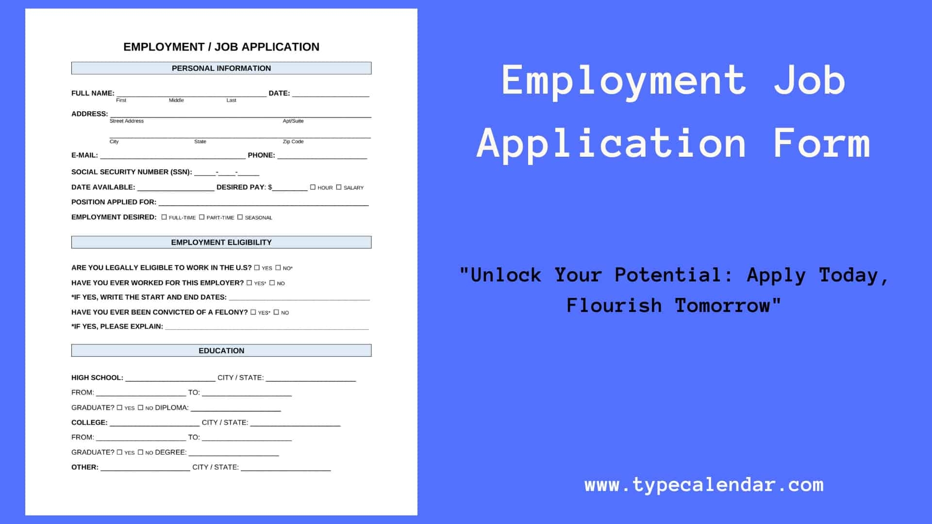 blank job application forms printable