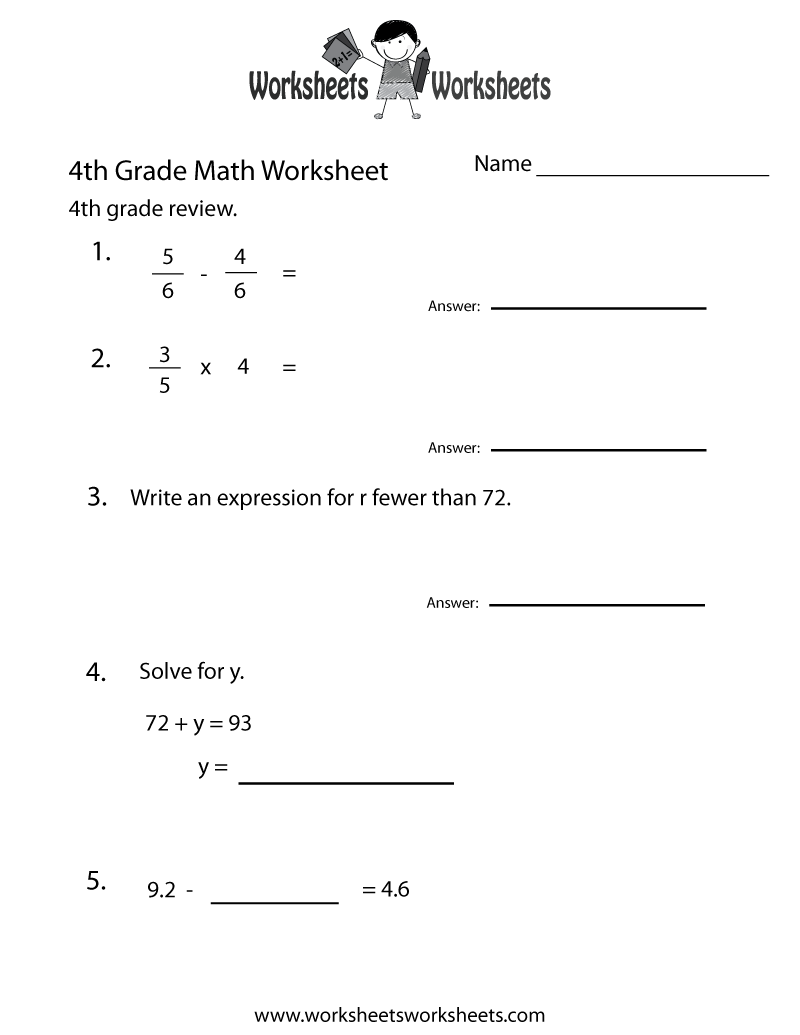 math pages for 4th graders printable