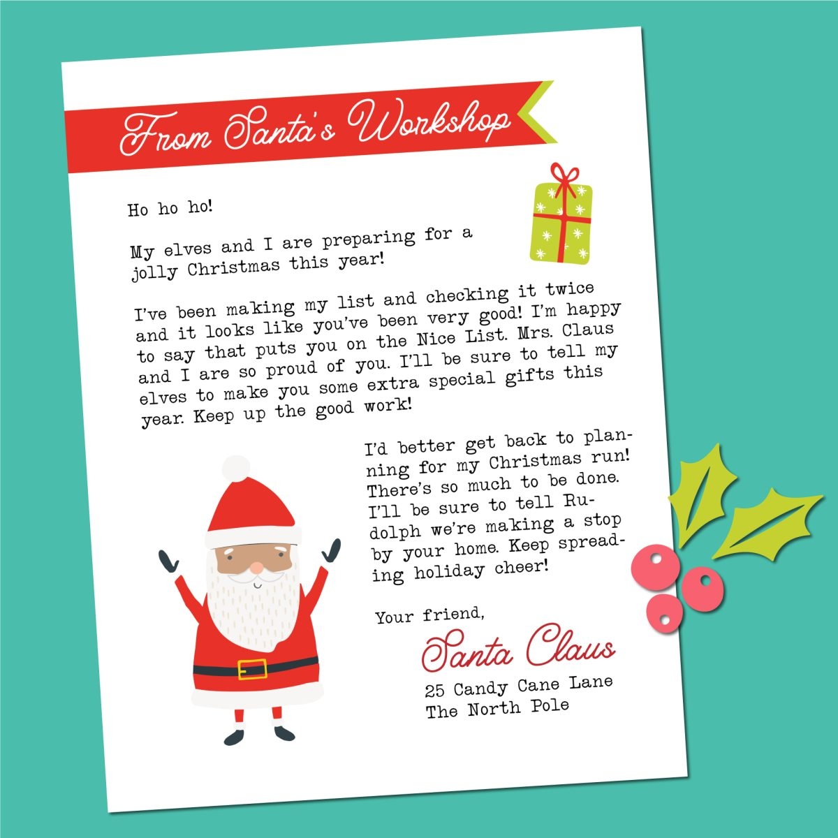 letter from santa to child free printable