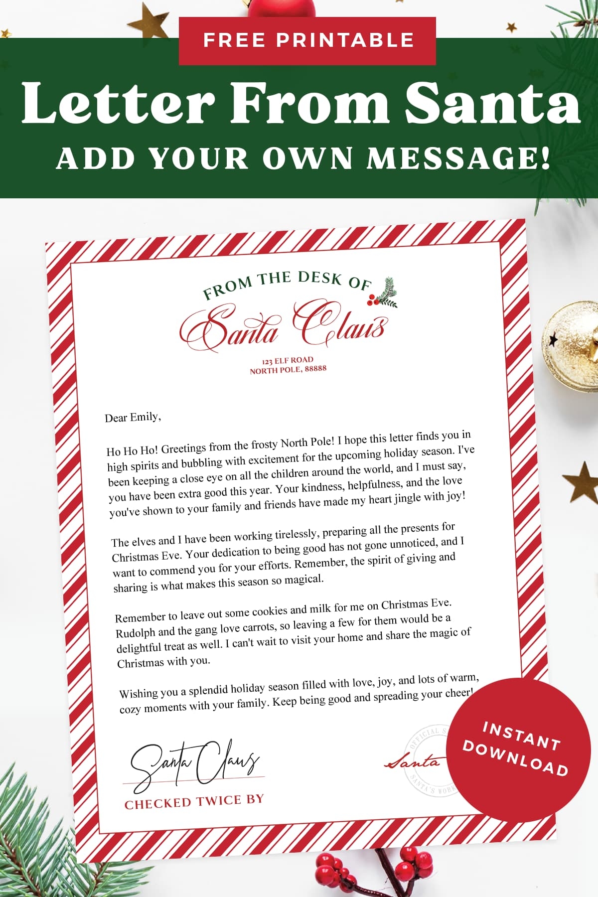 FREE Printable Letter From Santa Template Favorite Printables