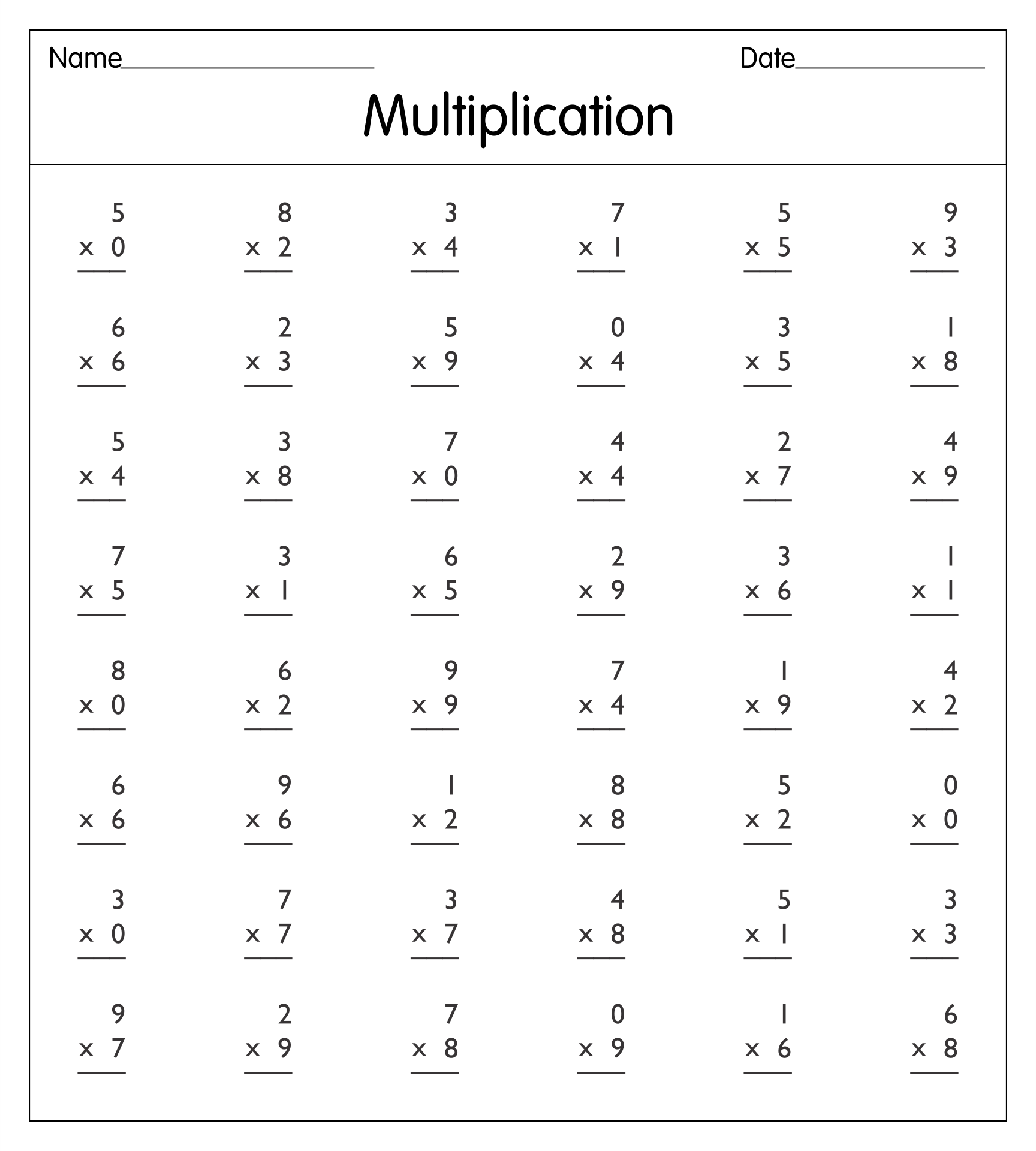 Free Printable Multiplication Worksheets for Grade 3 To 5 