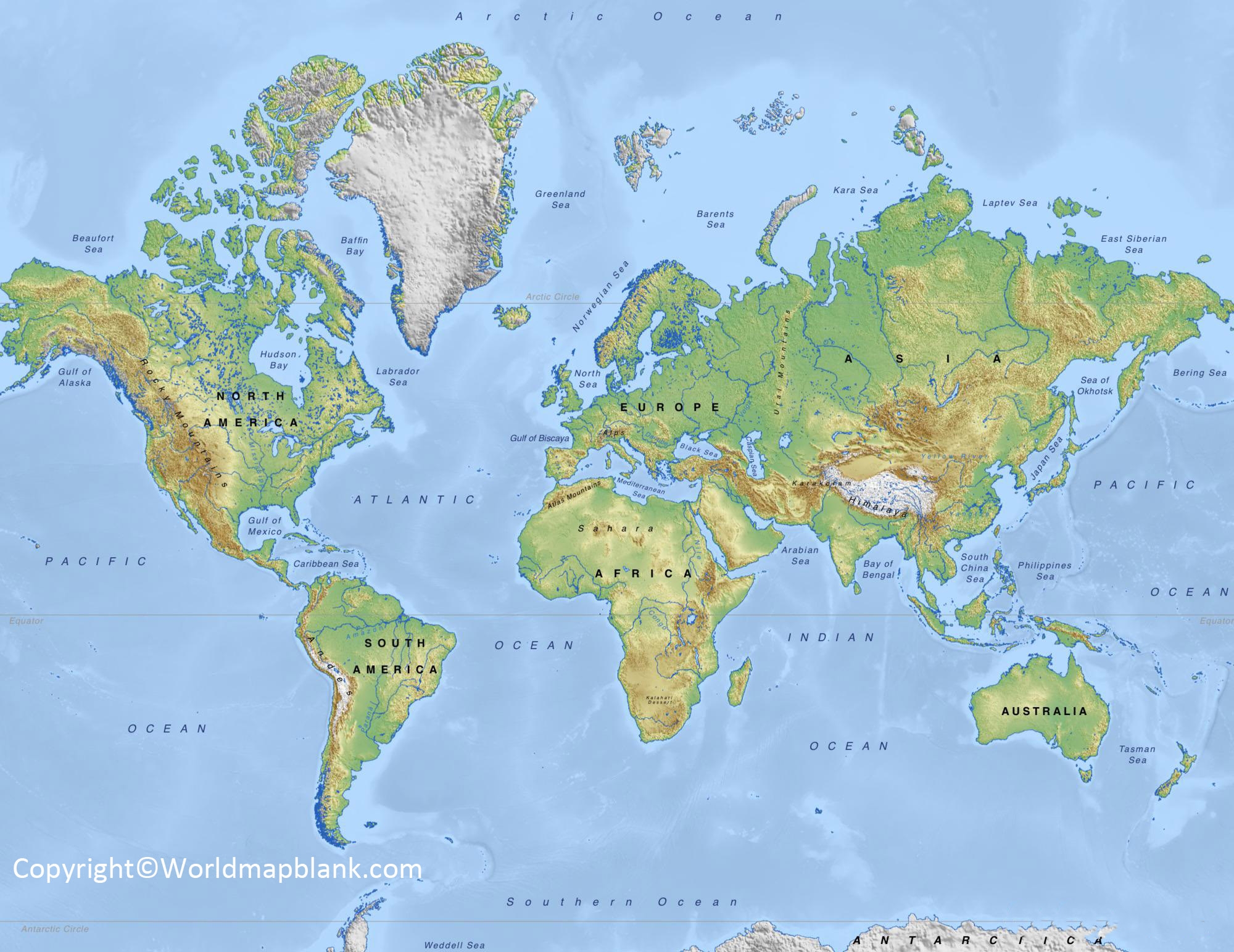 labeled map of world printable