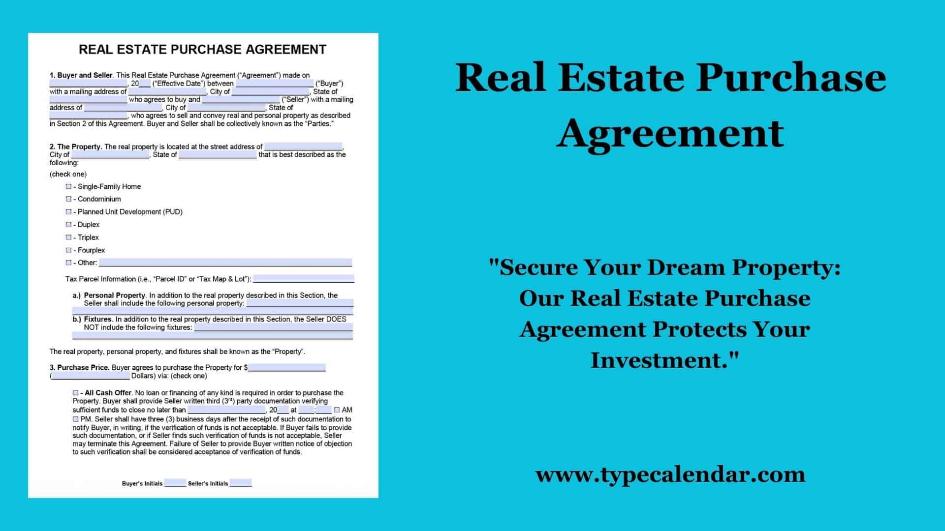 Free Printable Real Estate Purchase Agreement Templates Word PDF 