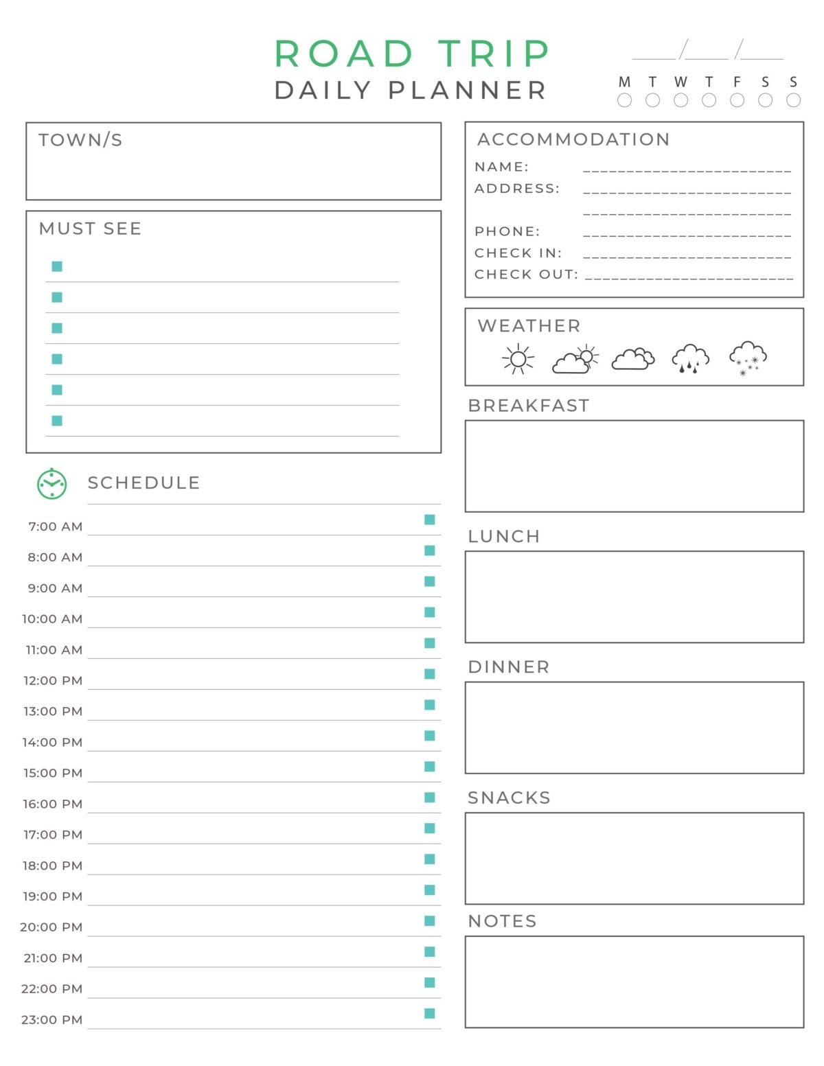 trip planner printable