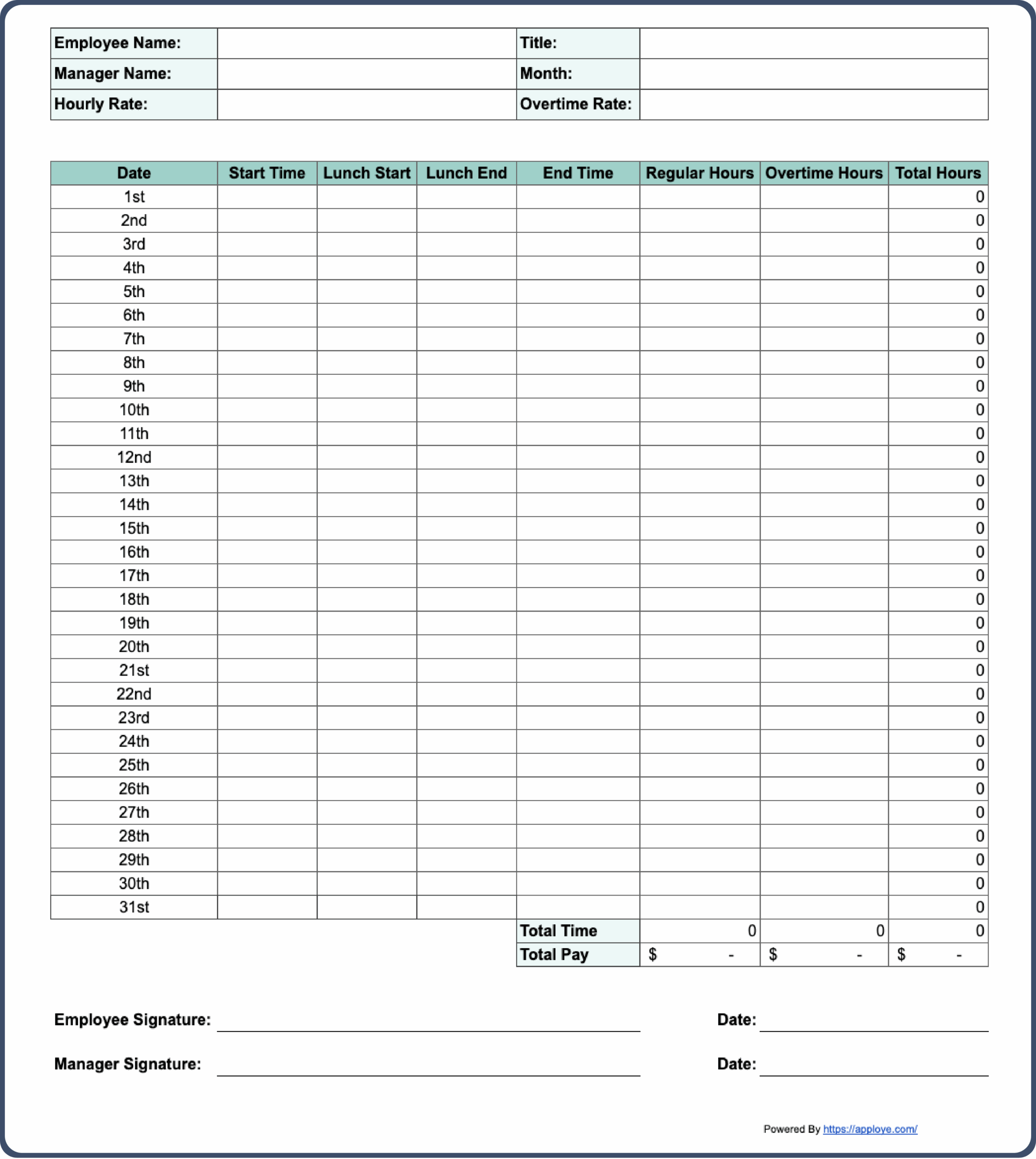 printable simple biweekly timesheet template