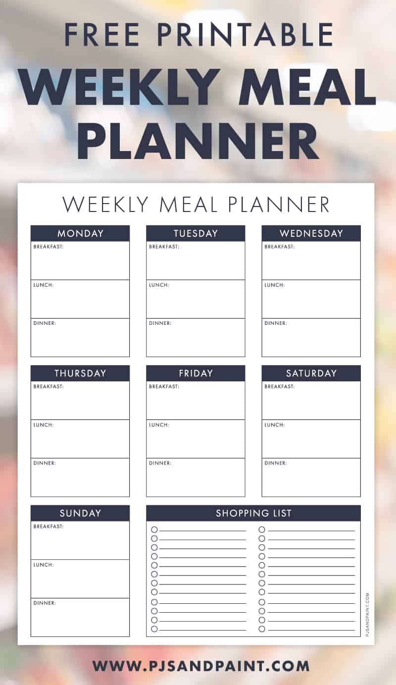 Free Printable Weekly Meal Planner Pjs And Paint