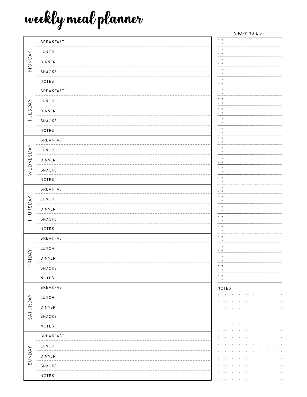 weekly meal plan free printable