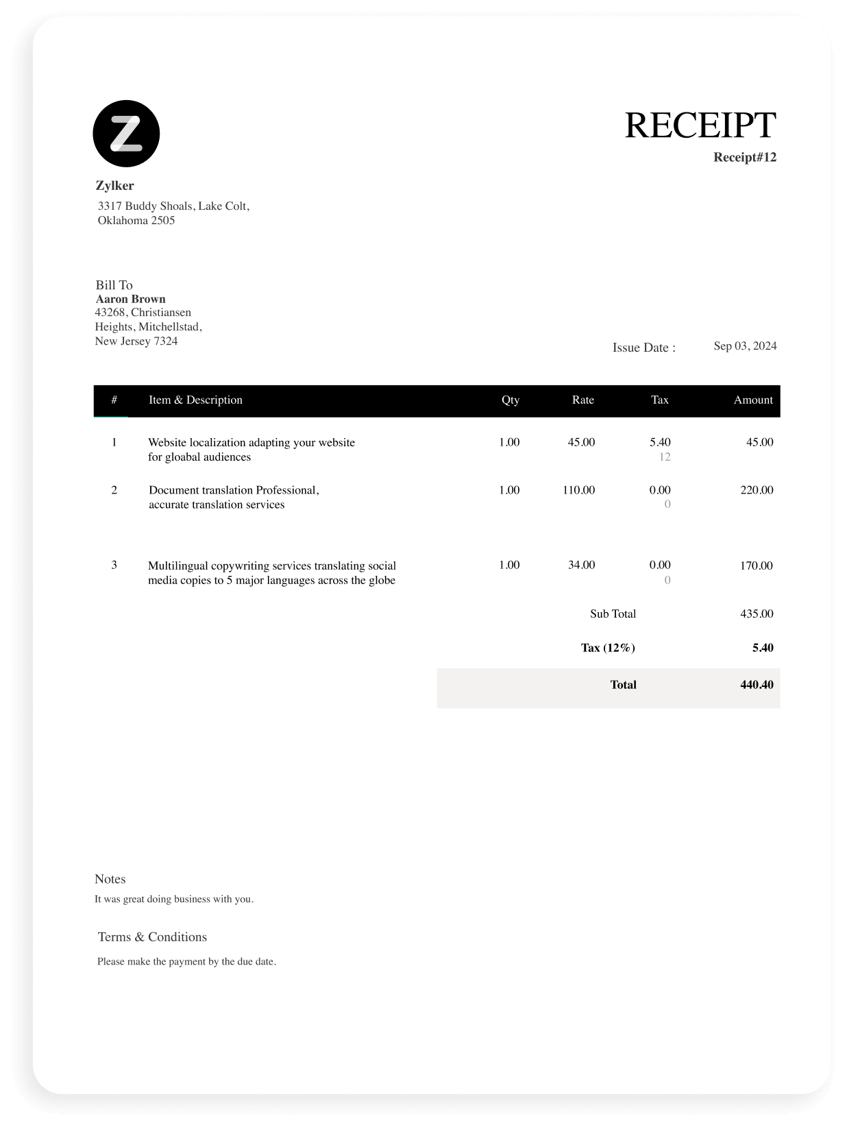 Free Receipt Maker Receipt Generator Zoho Invoice