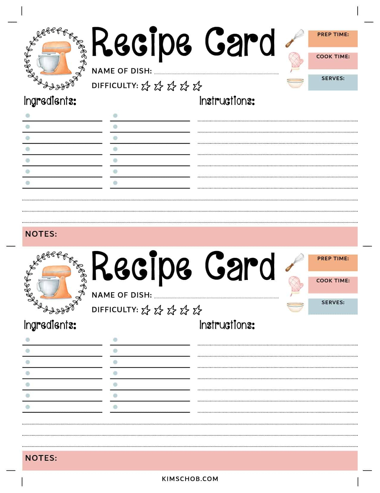 printable recipe cards 4x6