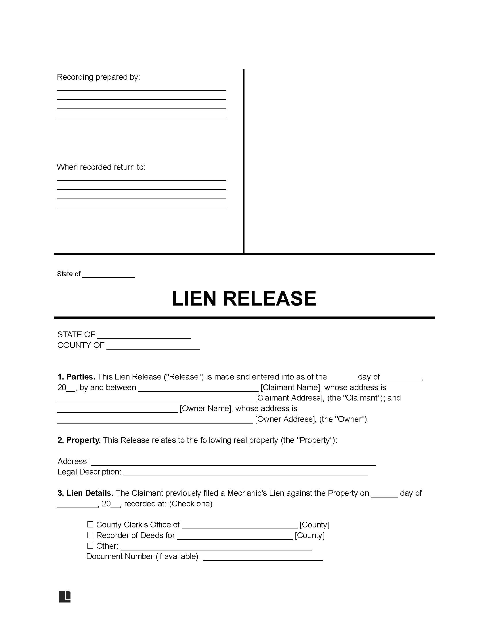 printable lien release form