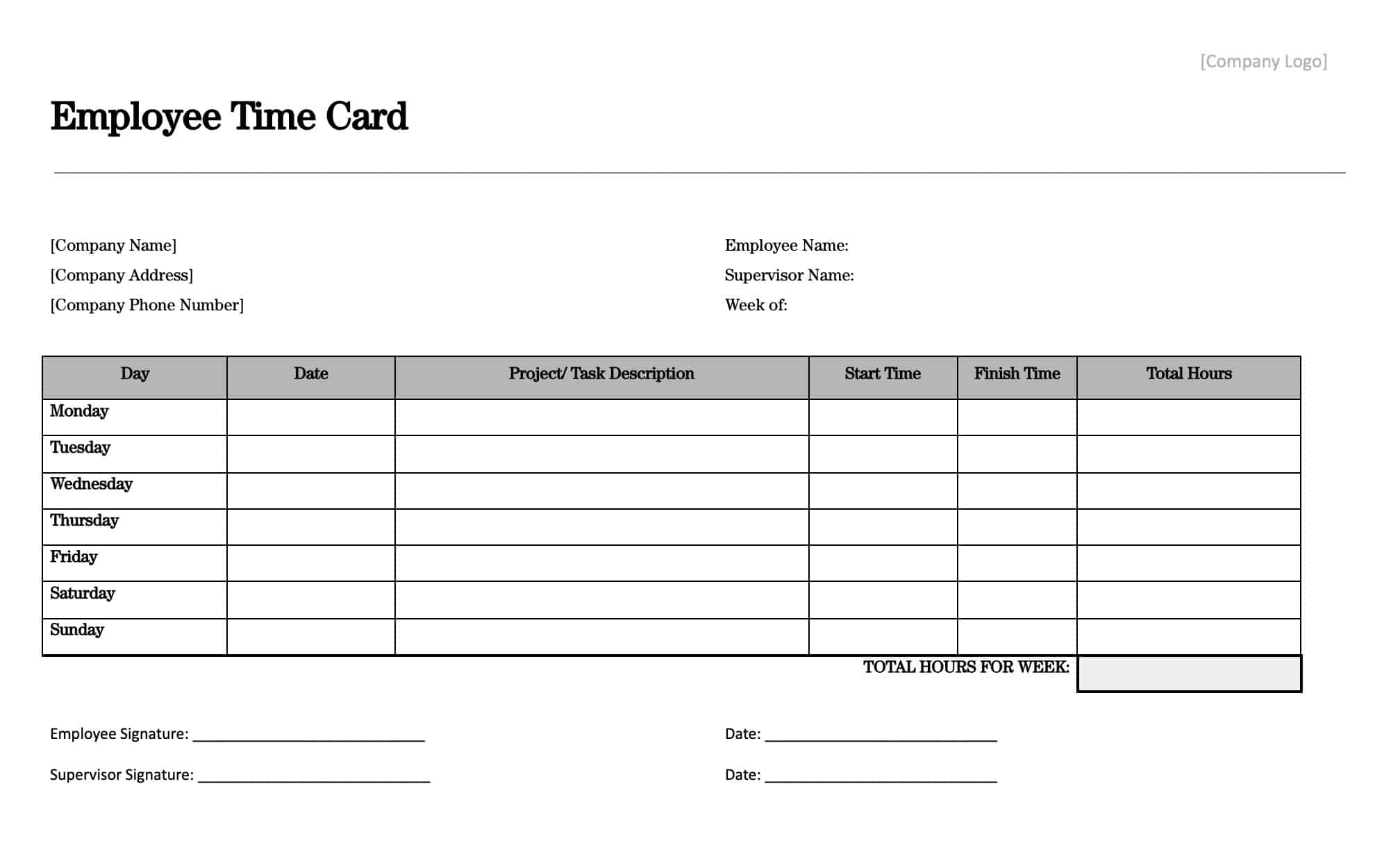 Free Time Card Templates Download Print In PDF Office Or GDocs 