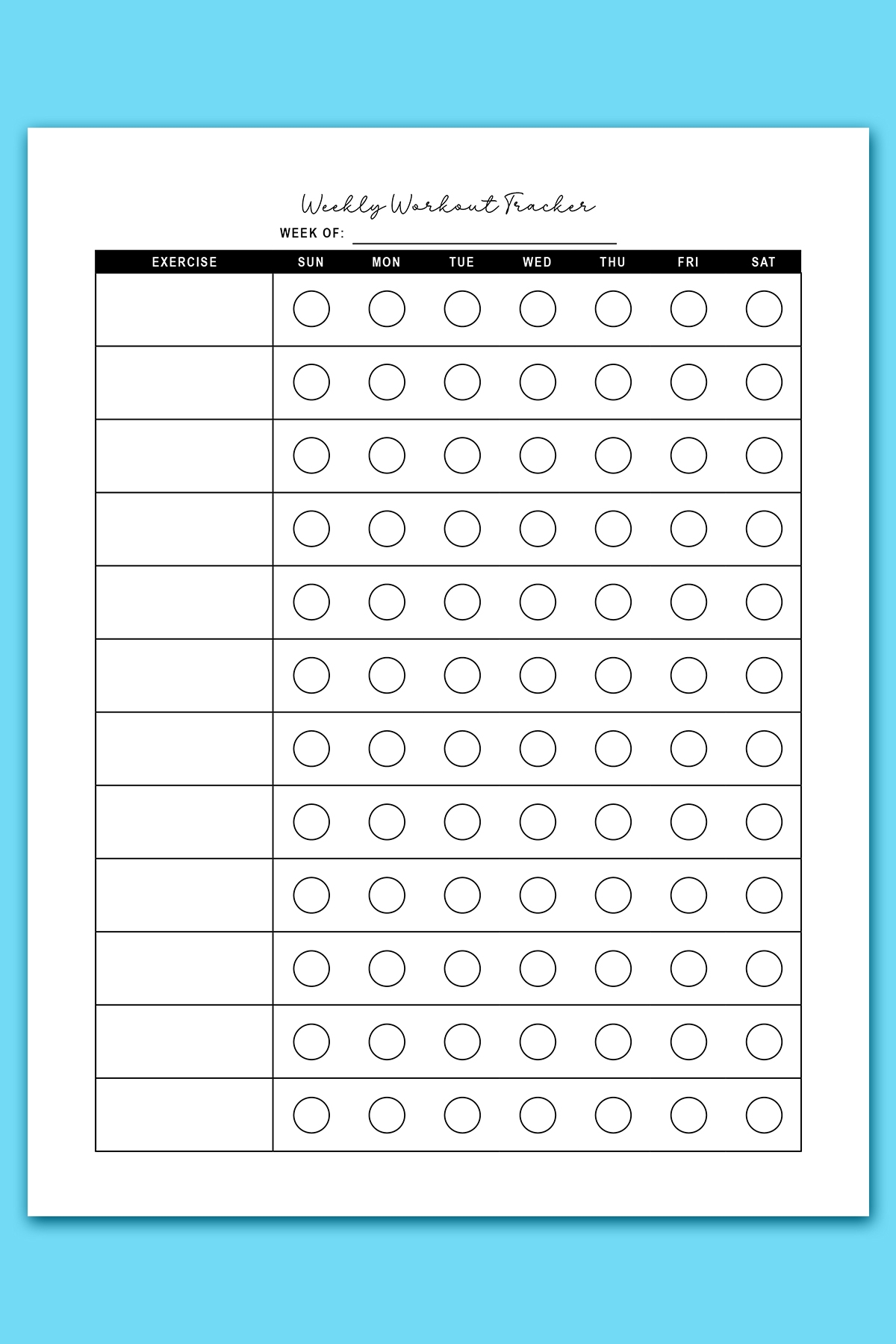 free printable fitness log