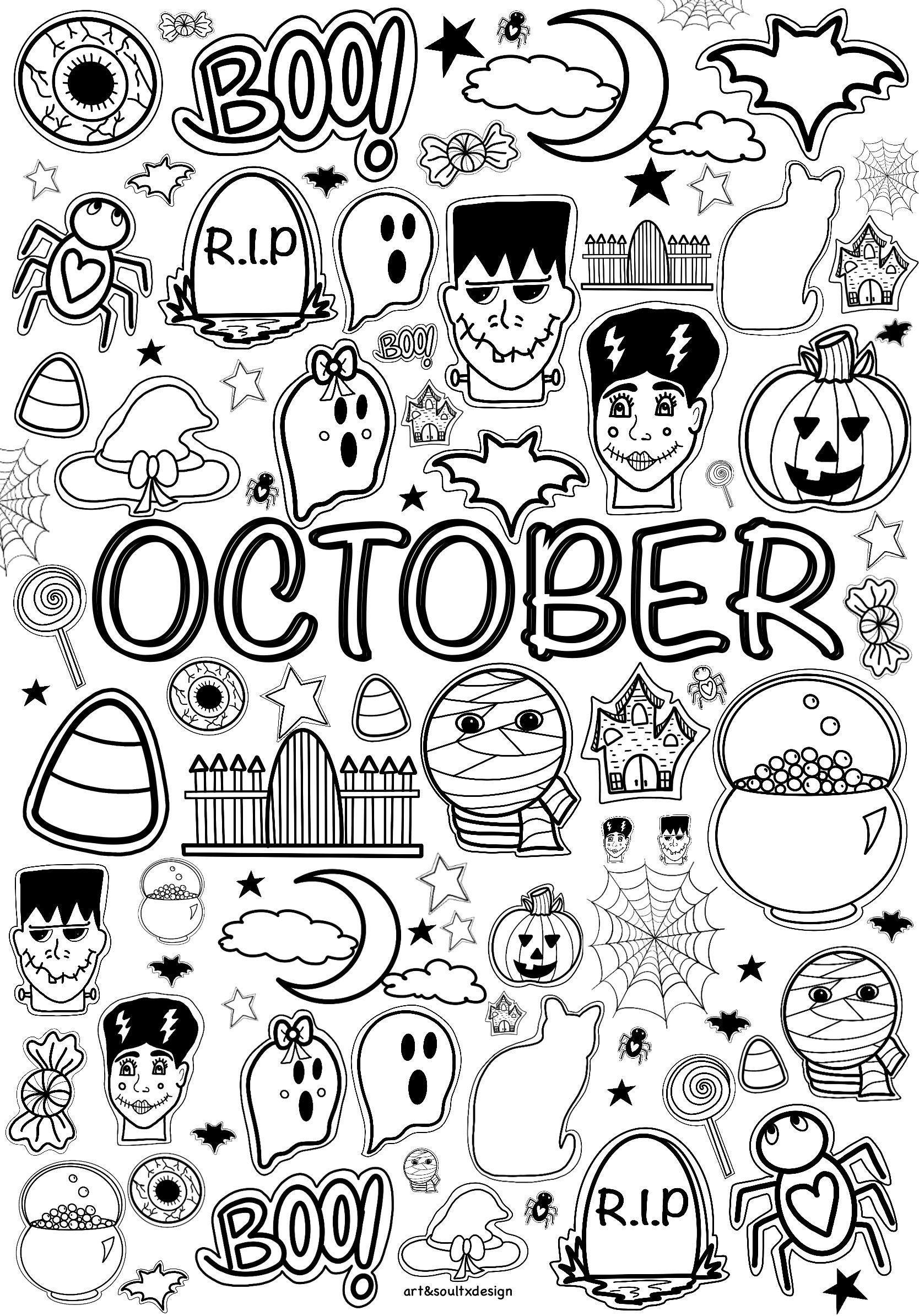Hand drawn Fall Coloring Pages September October November 