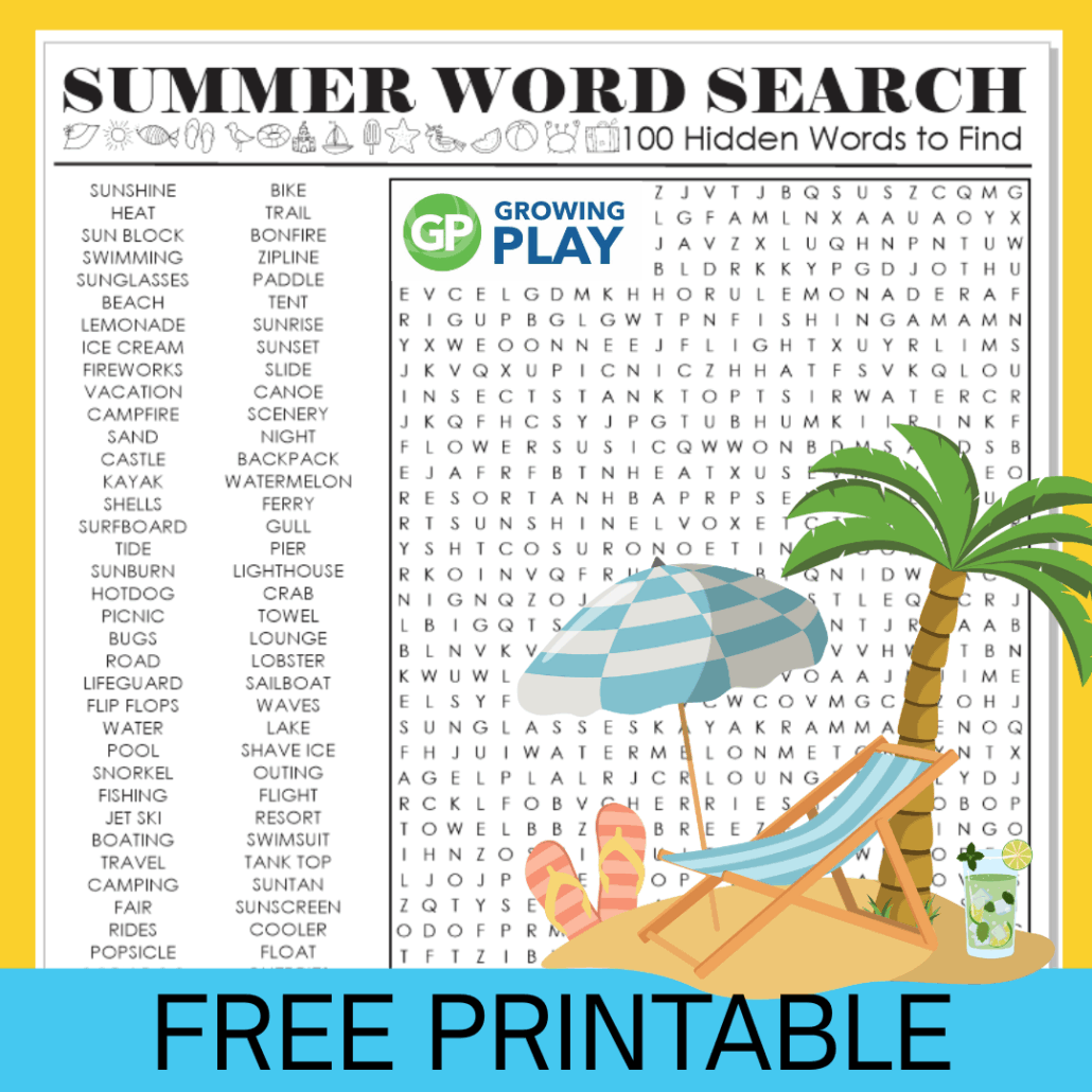 Hard Summer Word Search Free Printable Puzzle Growing Play
