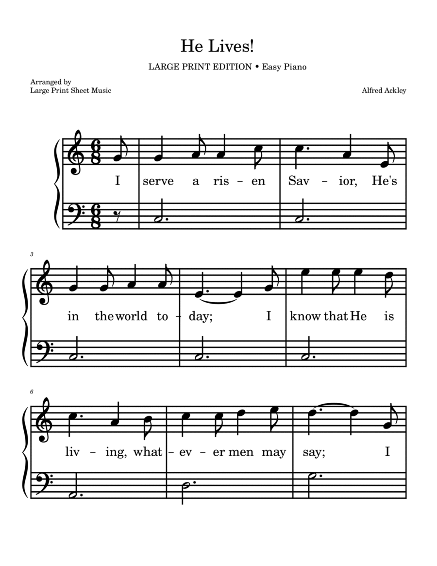 He Lives LARGE PRINT Easy Piano Easter Praise And Worship Gospel Hymn