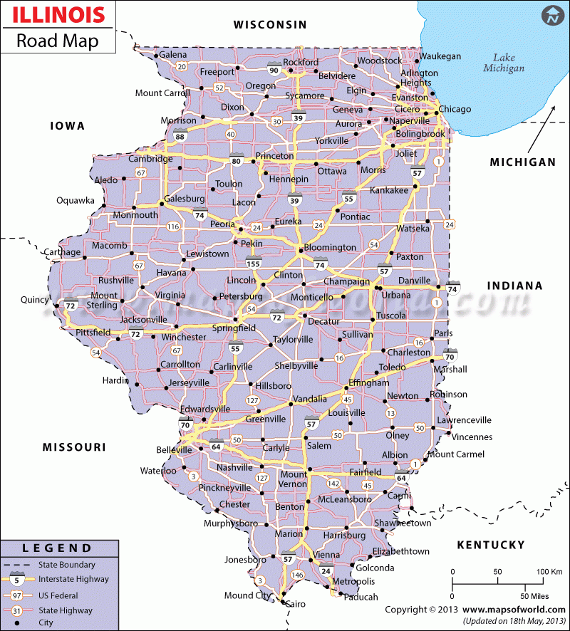 printable illinois map with cities