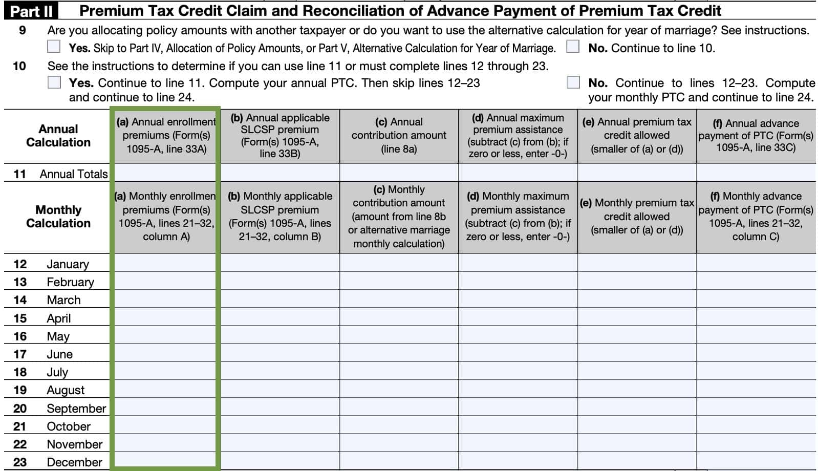 IRS Form 1095 A Instructions Marketplace Insurance Statement
