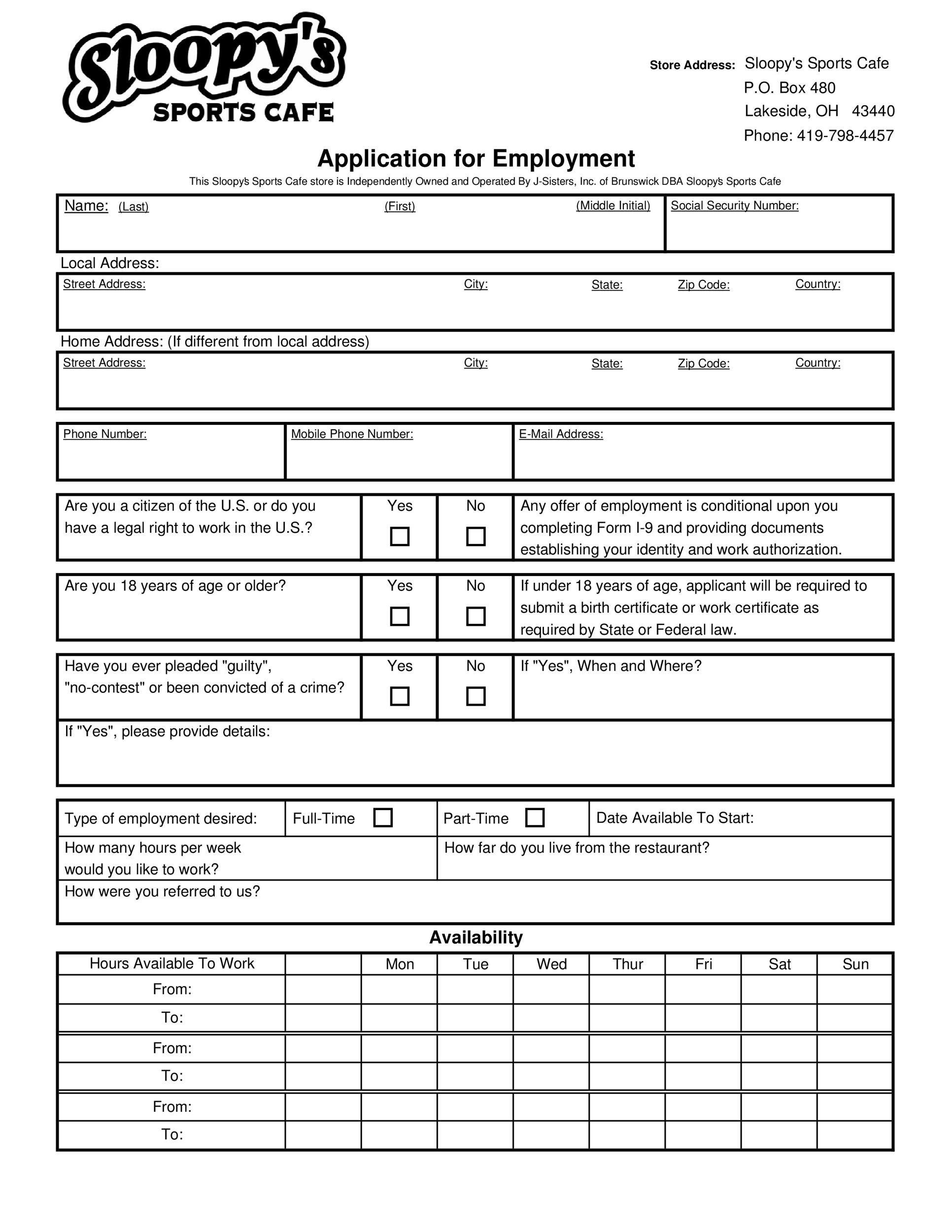 job application printable
