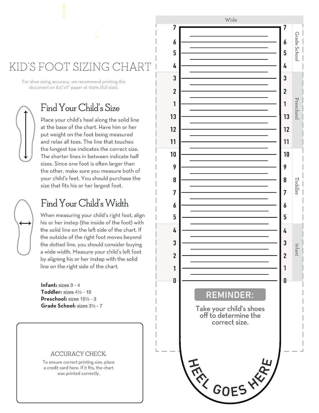 Kids Foot Sizer Chart Toddler U0026 Child Shoe Size Determiner instant Download Etsy