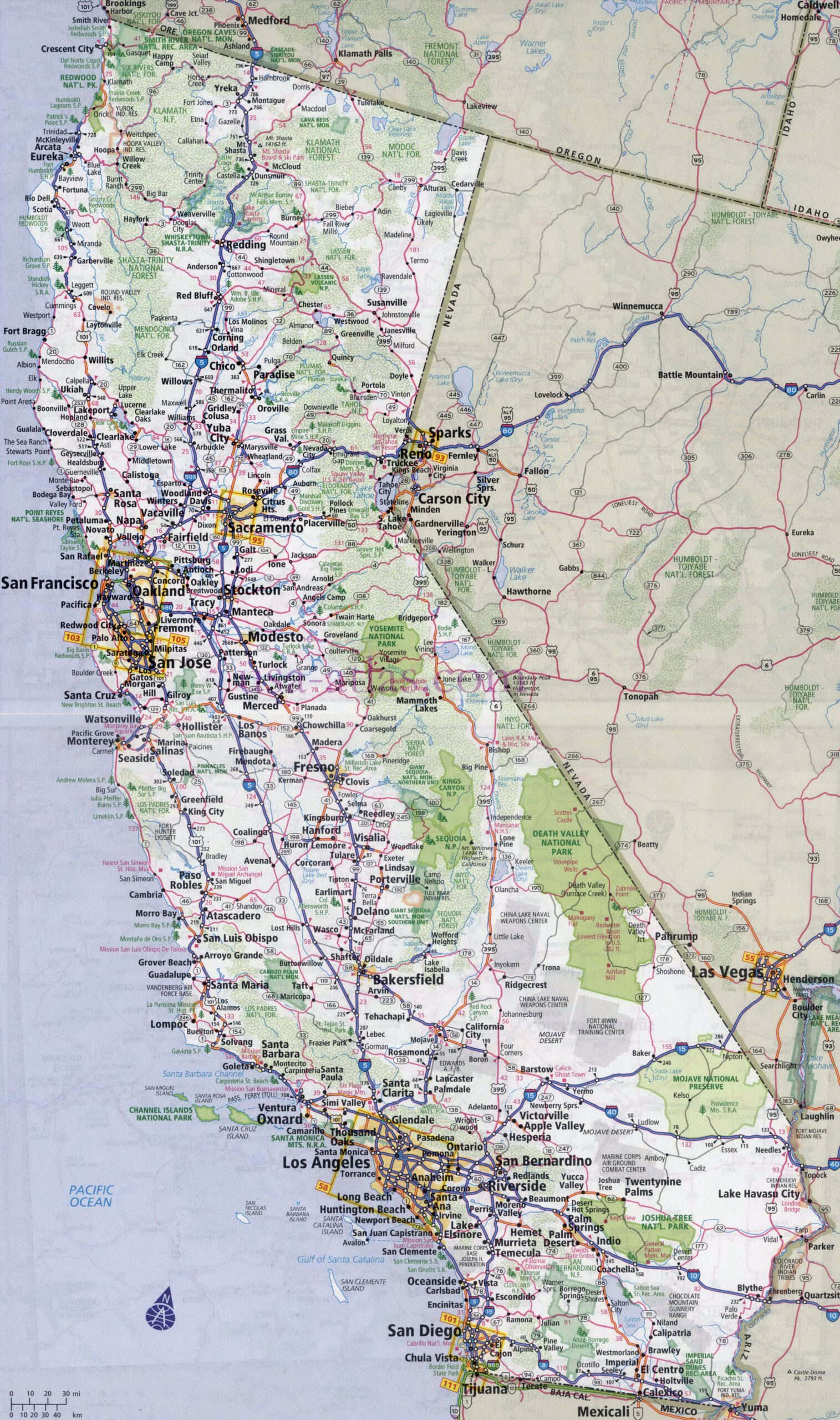 Large Detailed Road And Highways Map Of California State With All Worksheets Library