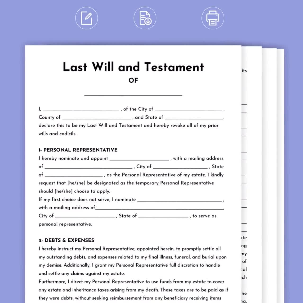 Last Will And Testament Last Will And Testament Printable Simple Last Will Fillable Last Will And Testament Template Last Will Testament