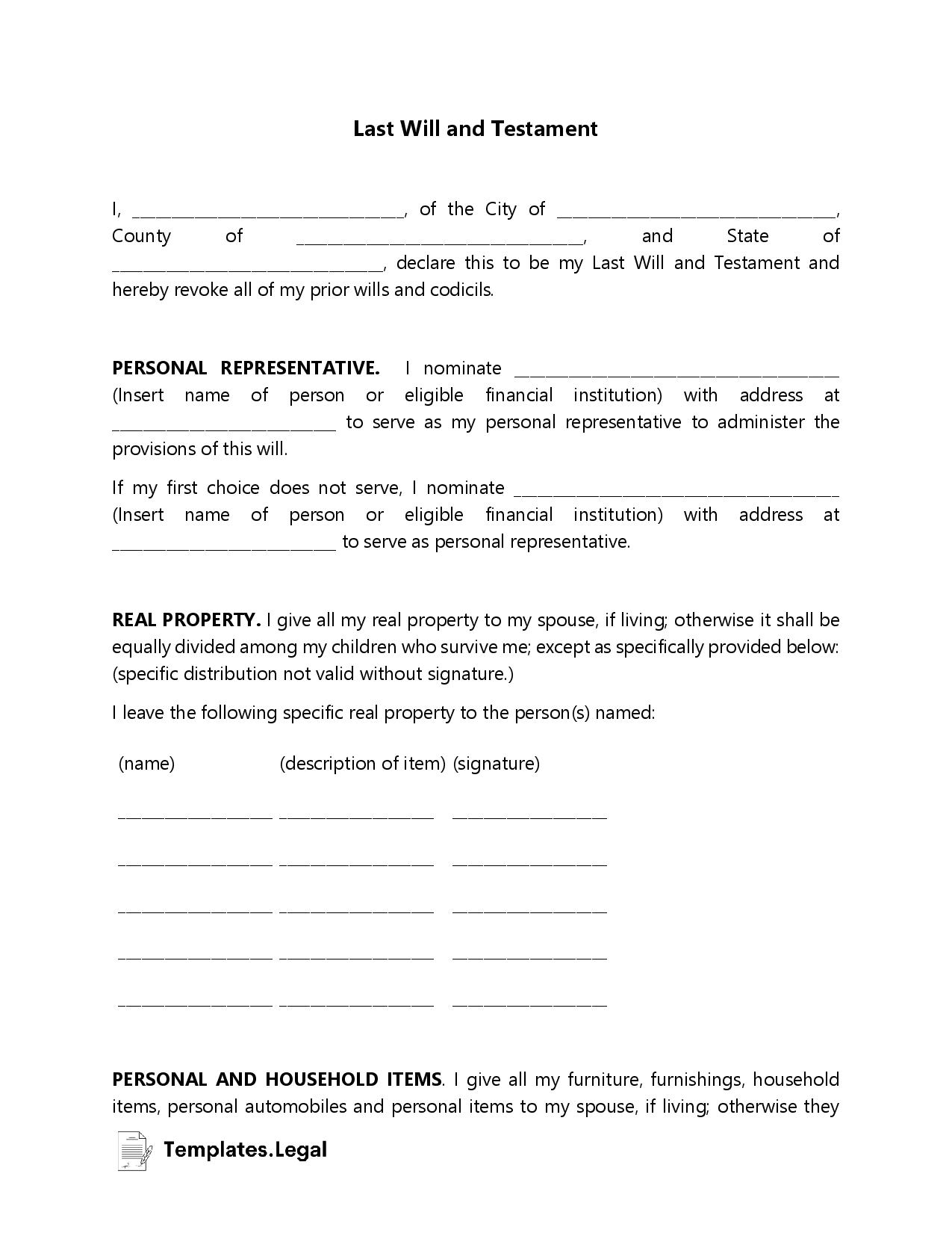 printable will forms free