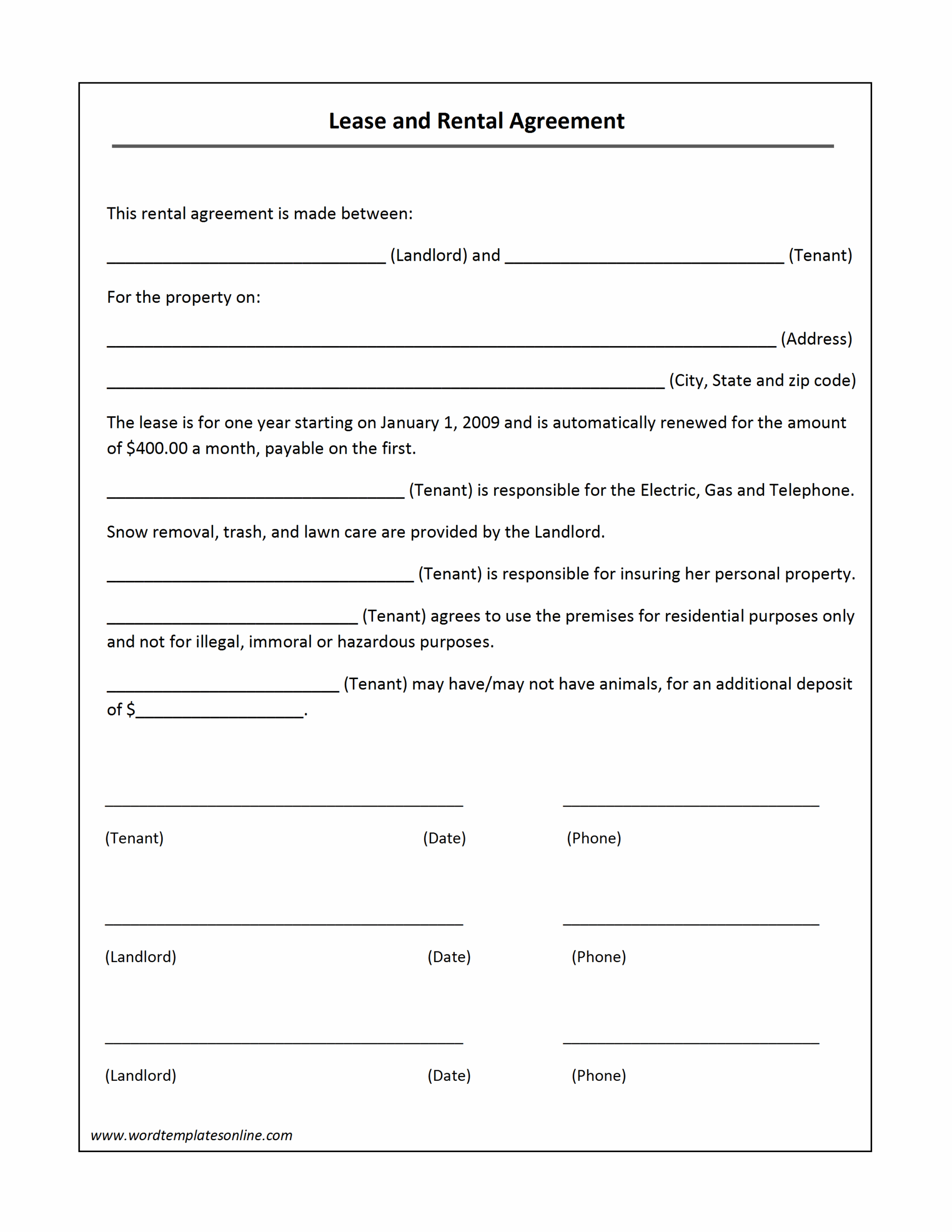 free rental lease agreement forms printable